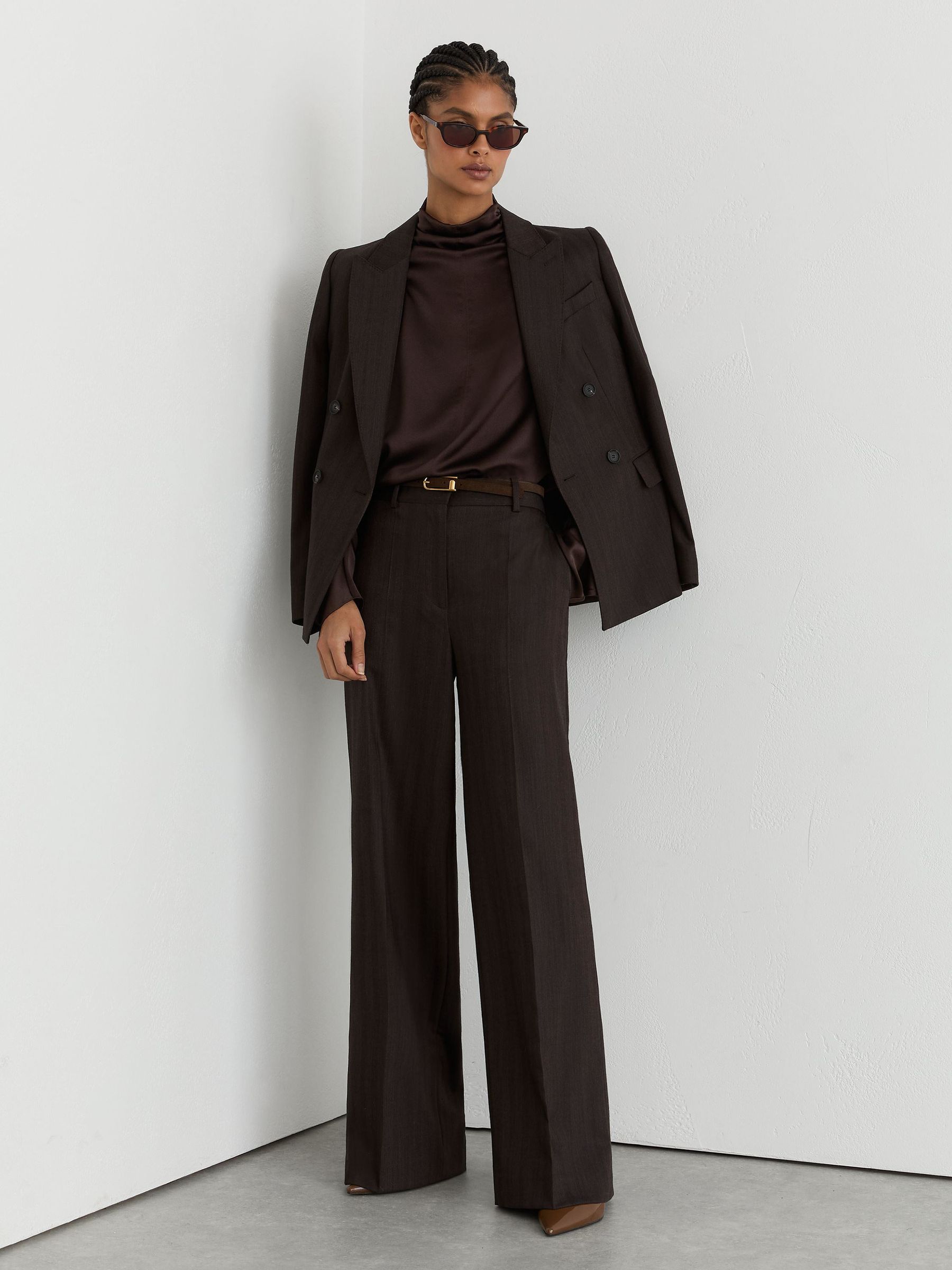Silk High-Neck Blouse in Grape Burgundy - Image 3 of 7