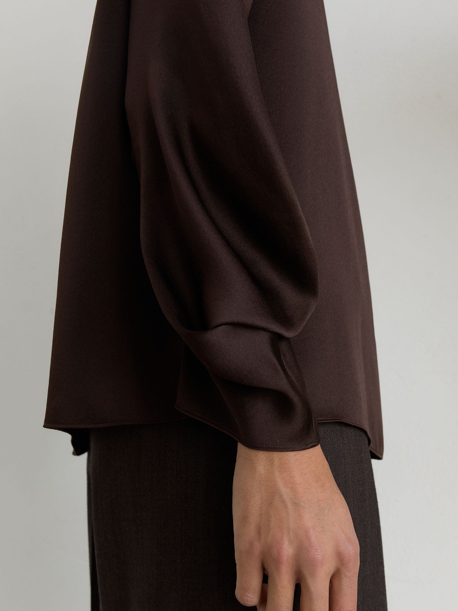 Silk High-Neck Blouse in Grape Burgundy - Image 4 of 7