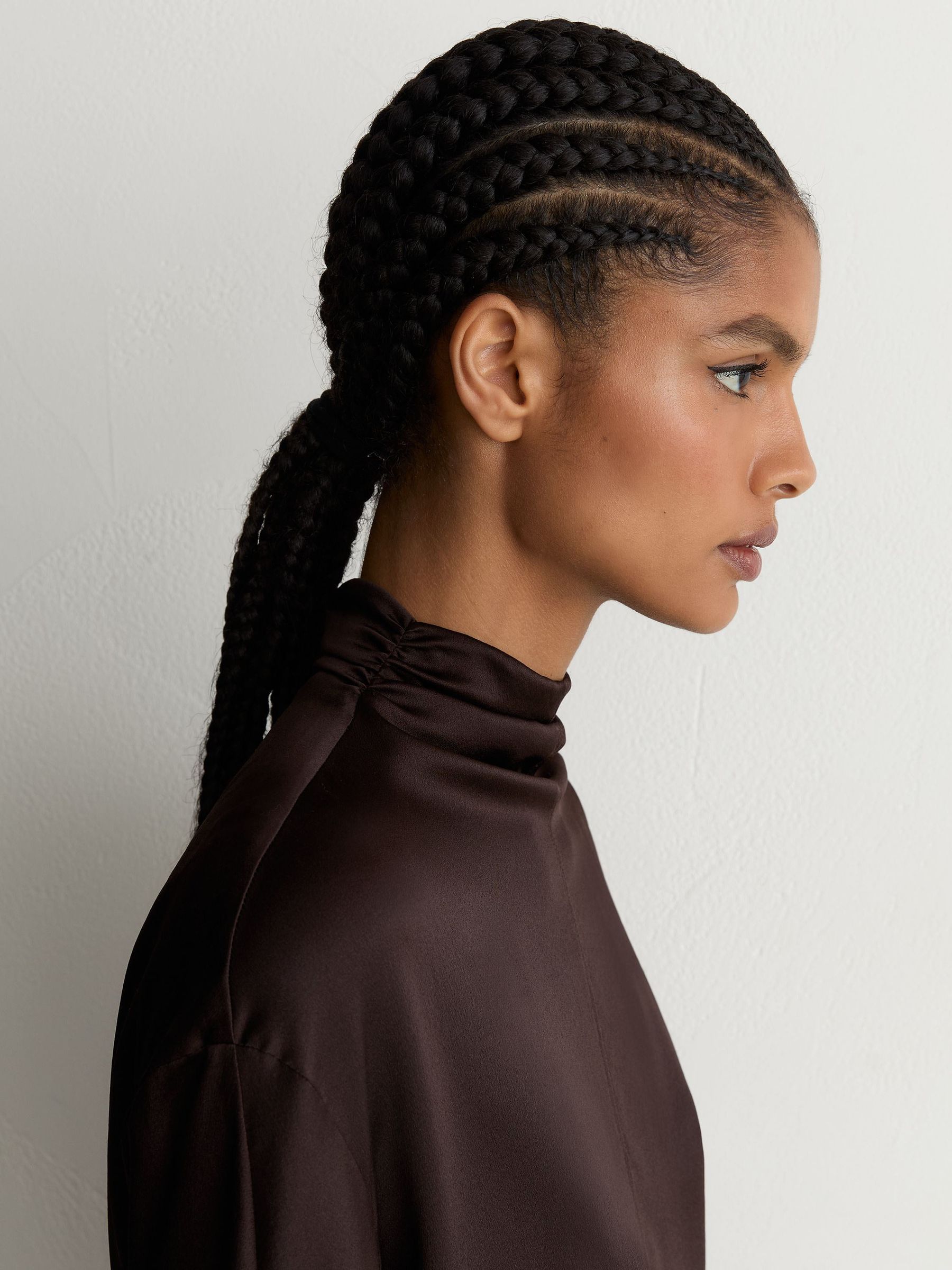 Silk High-Neck Blouse in Grape Burgundy - Image 5 of 7