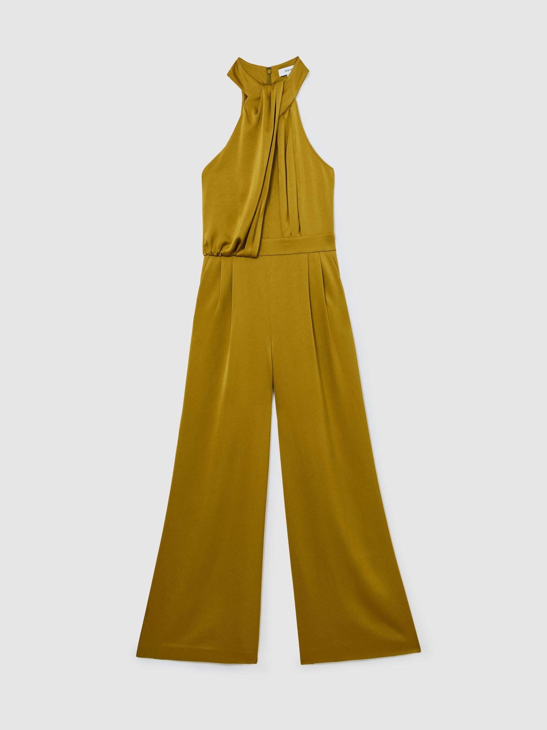 Satin Draped Wide-Leg Jumpsuit in Chartreuse Green - Image 2 of 6