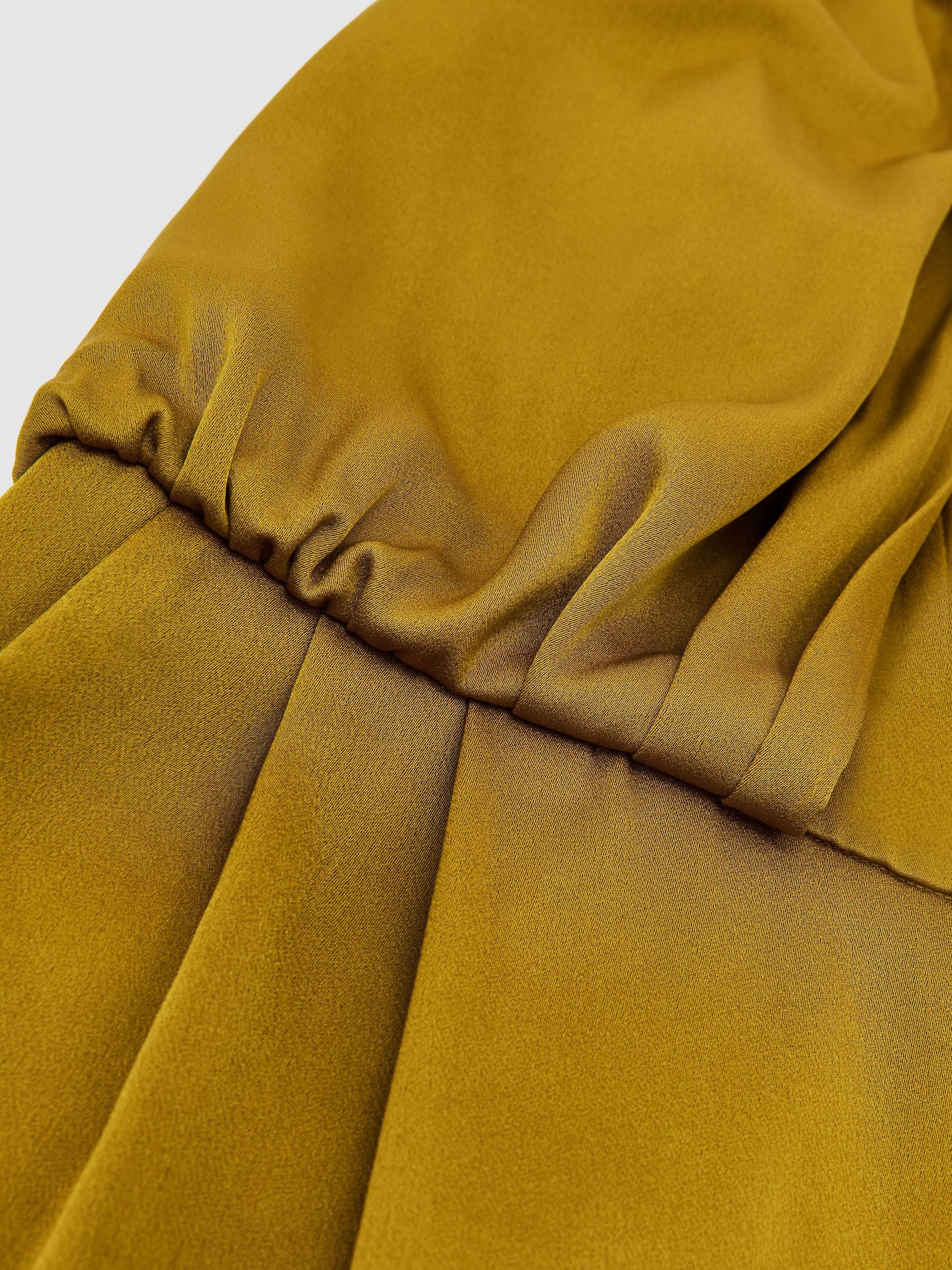 Satin Draped Wide-Leg Jumpsuit in Chartreuse Green - Image 6 of 6