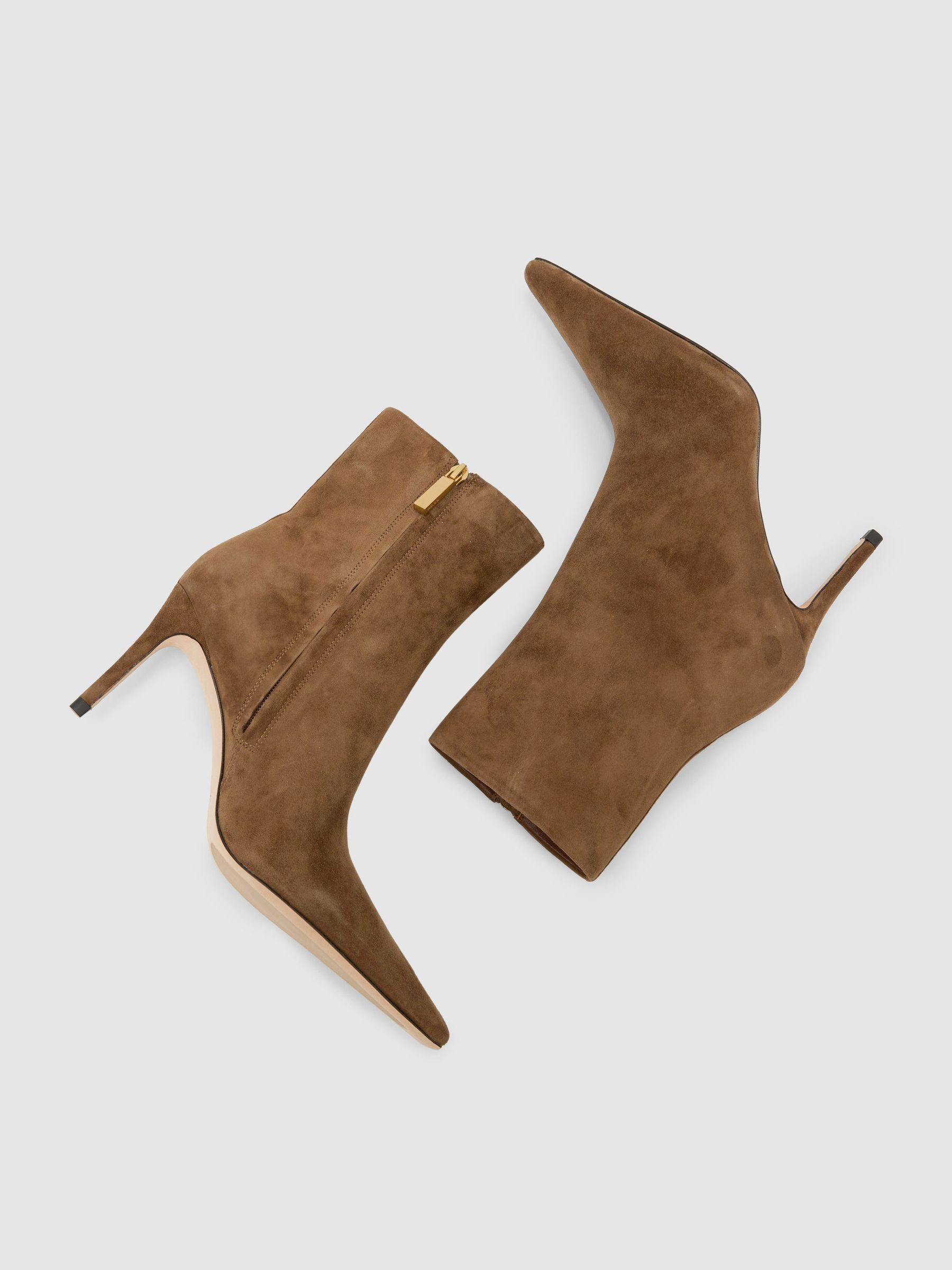 Atelier Suede Heeled Ankle Boots in Tan - Image 3 of 5