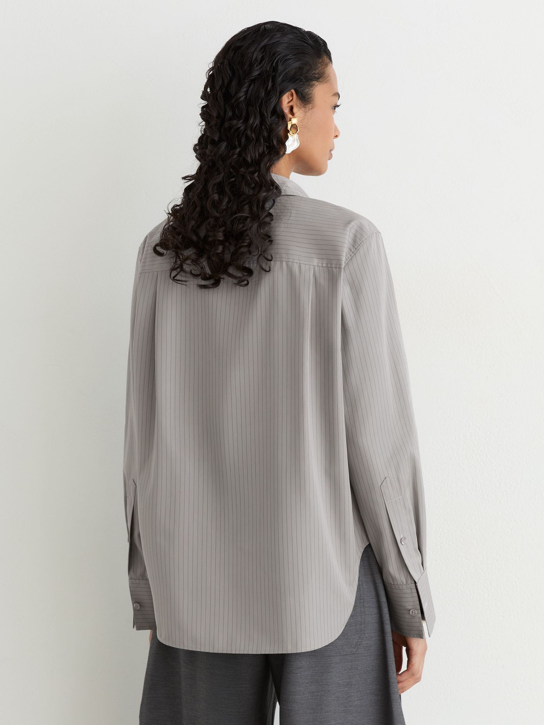 Cotton Striped Tie-Neck Shirt in Grey - Image 5 of 8