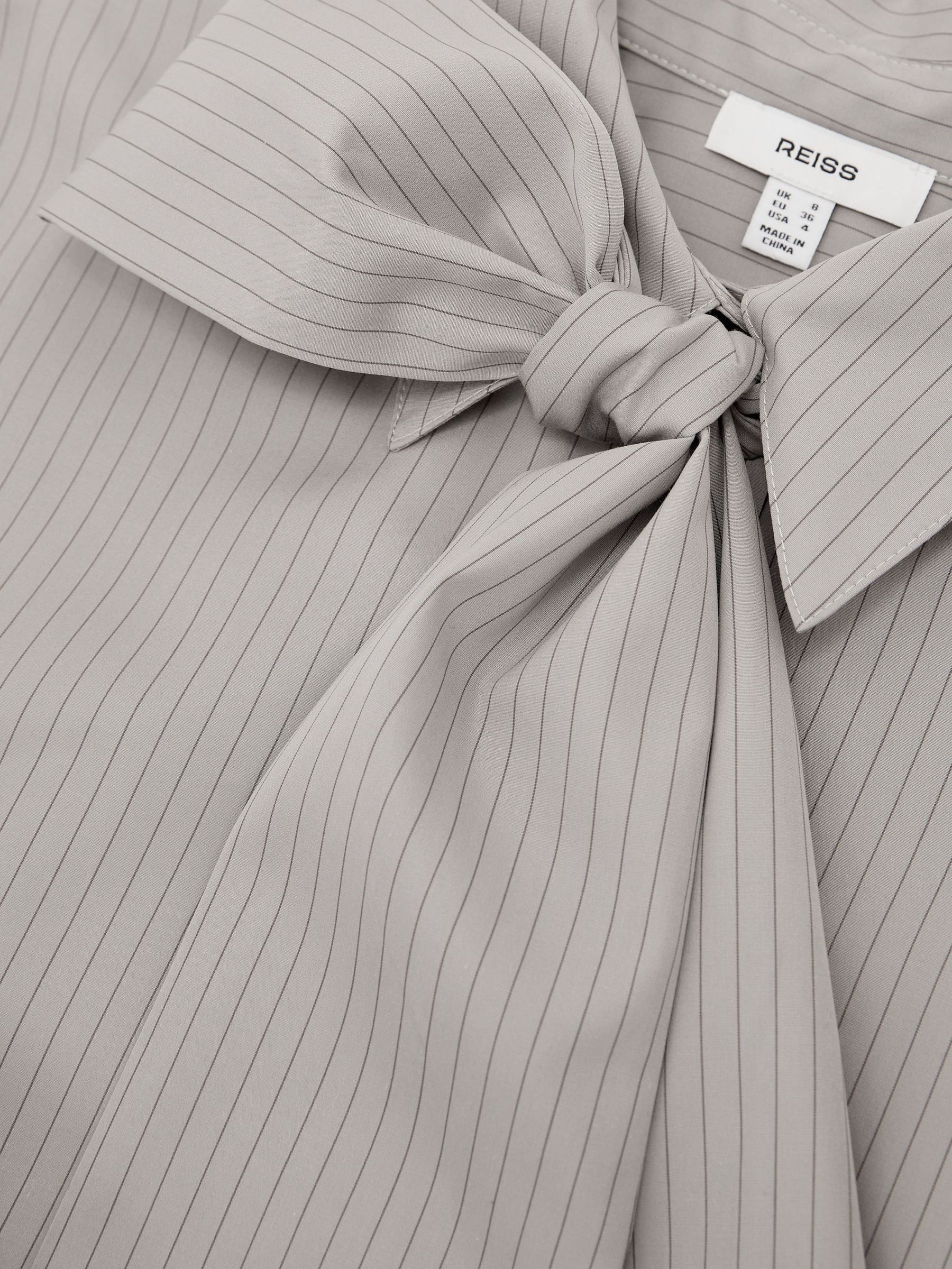 Cotton Striped Tie-Neck Shirt in Grey - Image 8 of 8