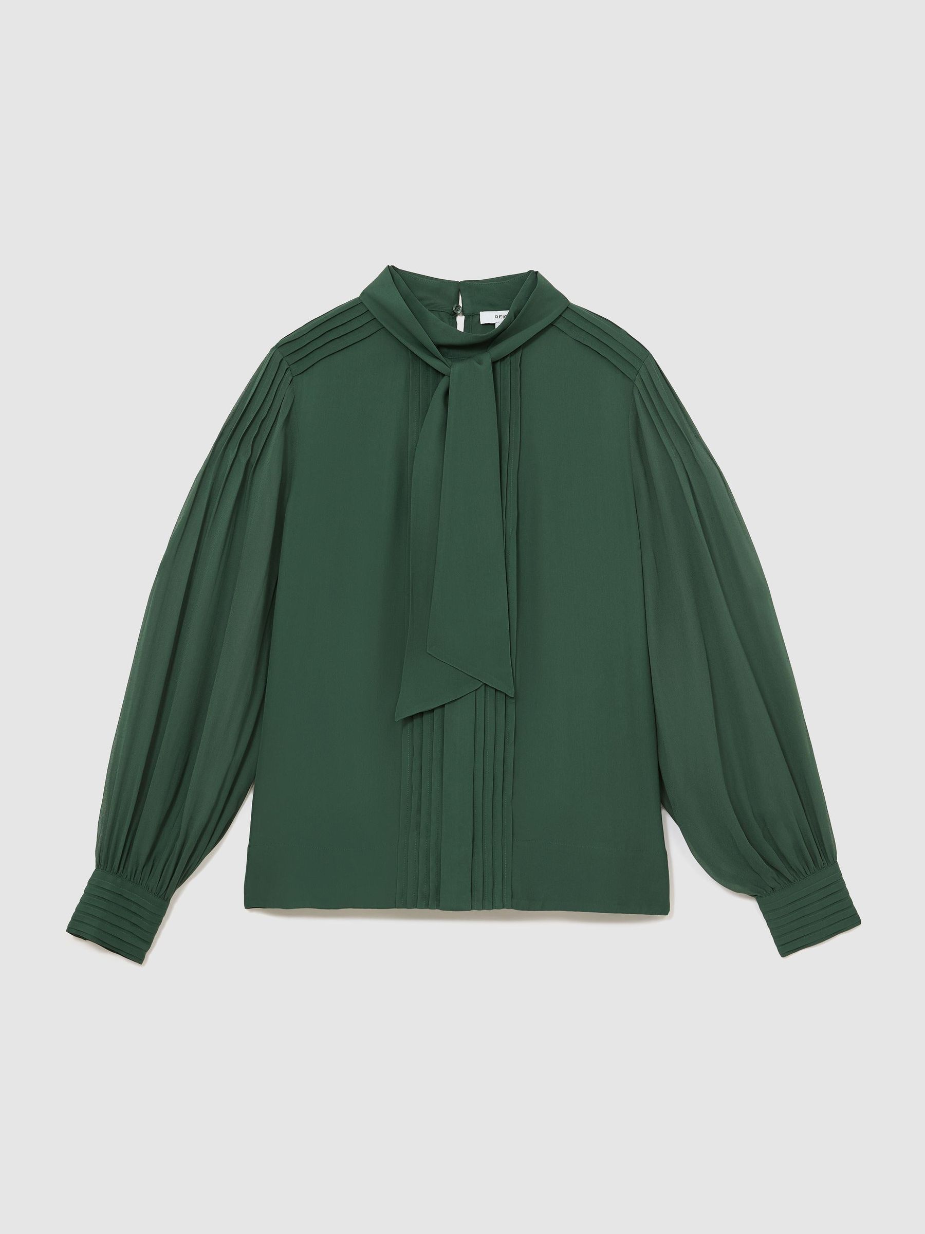 Pintuck-Detail Tie-Back Blouse in Teal Green - Image 2 of 7