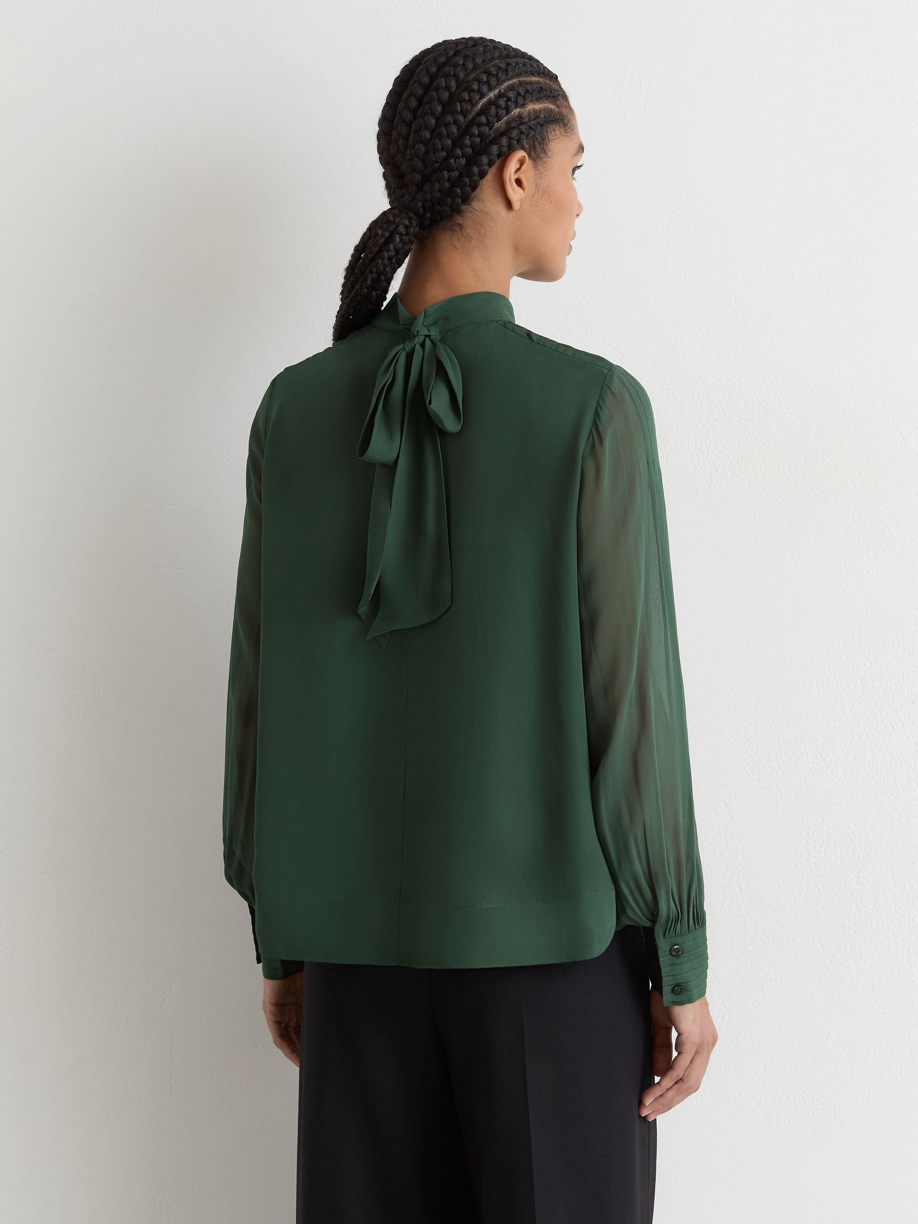 Pintuck-Detail Tie-Back Blouse in Teal Green - Image 4 of 7