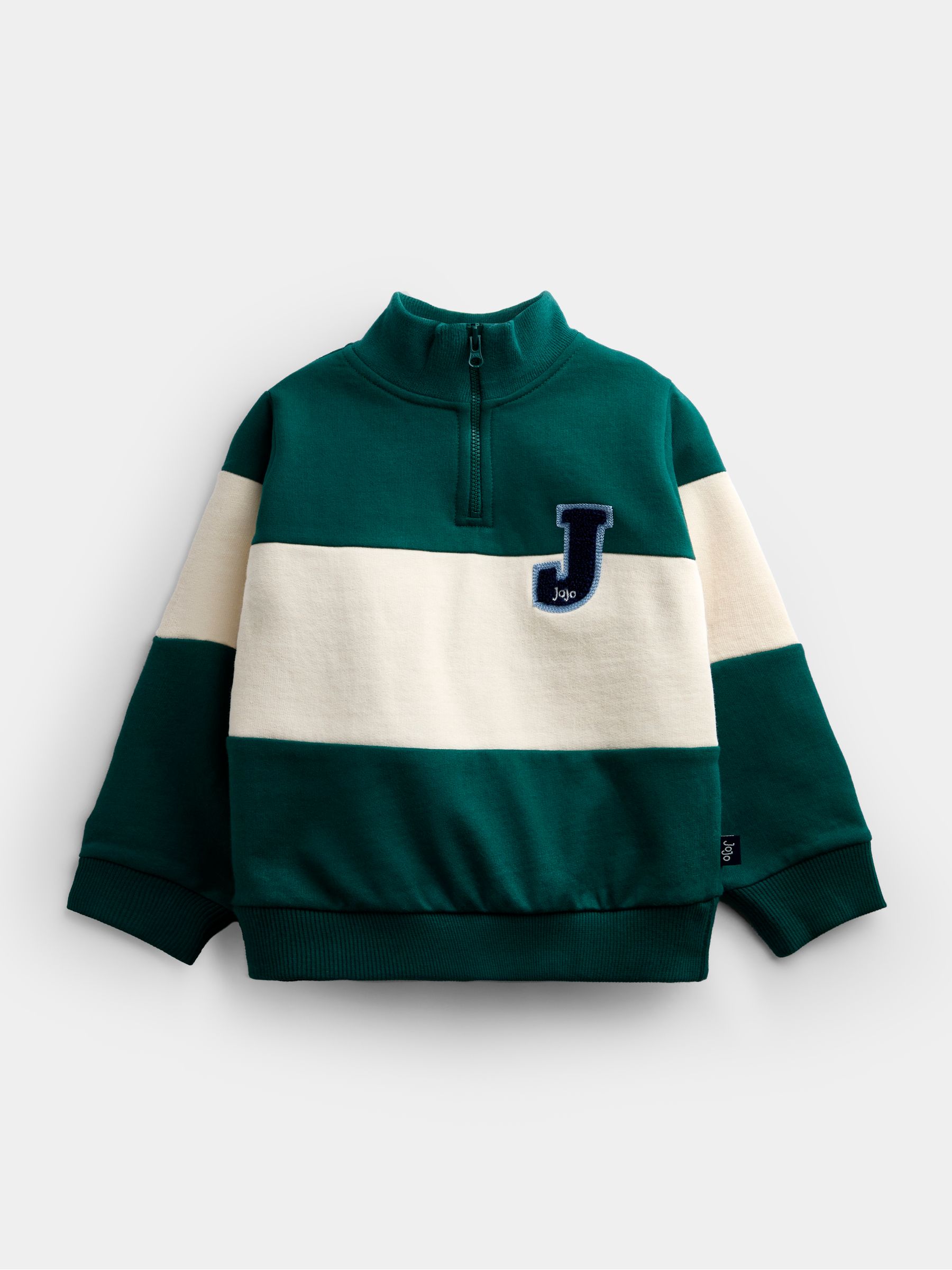 Dark Green Stripe Varsity Half Zip Sweatshirt - Image 1 of 4 Dark Green Stripe Varsity Half Zip Sweatshirt - Image 1 of 4