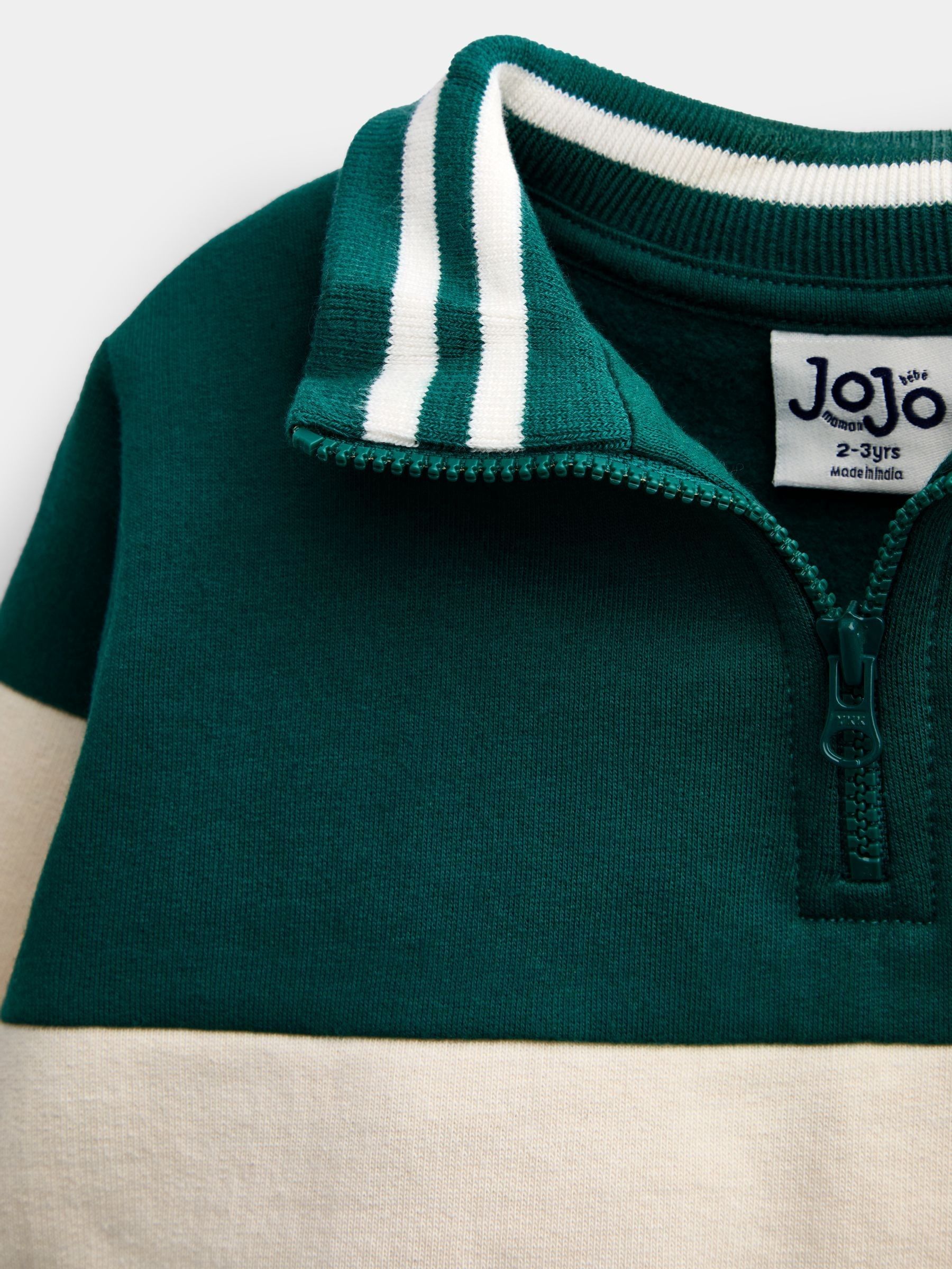 Dark Green Stripe Varsity Half Zip Sweatshirt - Image 3 of 4