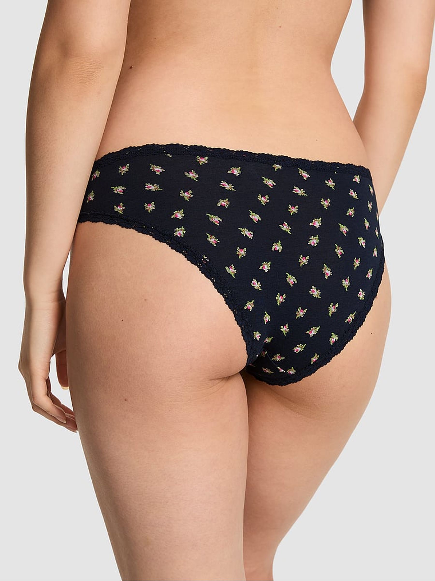 Noir Navy Blue Floral Print Cheeky Cotton Heather Lace Trim Knickers - Image 2 of 2 Noir Navy Blue Floral Print Cheeky Cotton Heather Lace Trim Knickers - Image 2 of 2