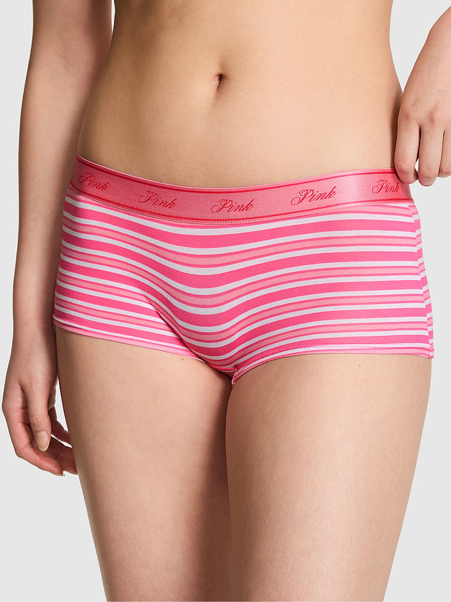 Love Me Pink Stripe Print Boyshort Cotton Logo Knickers - Image 1 of 2 Love Me Pink Stripe Print Boyshort Cotton Logo Knickers - Image 1 of 2