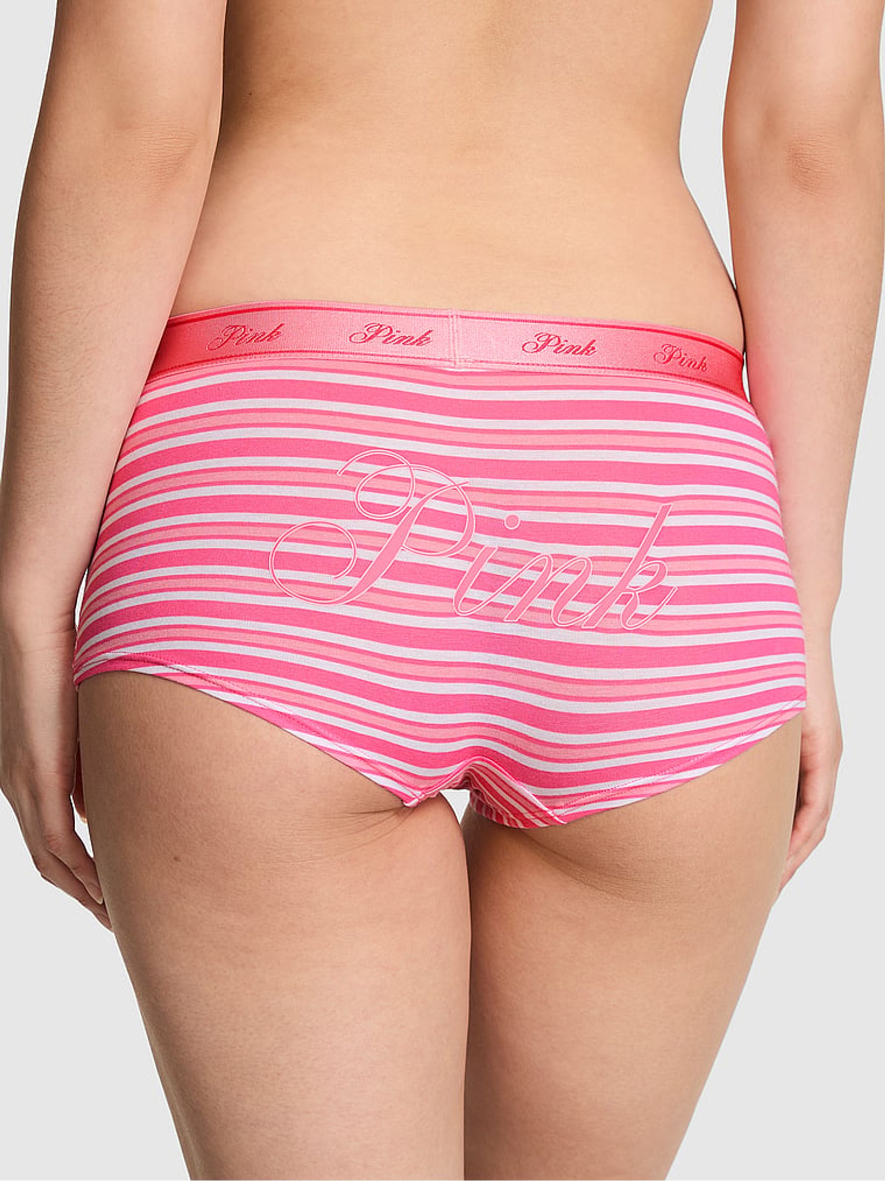 Love Me Pink Stripe Print Boyshort Cotton Logo Knickers - Image 2 of 2 Love Me Pink Stripe Print Boyshort Cotton Logo Knickers - Image 2 of 2