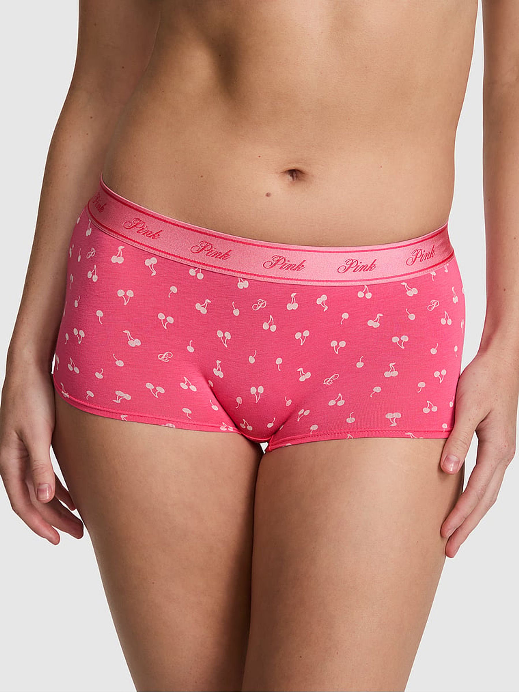 Love Me Pink Cherry Print Boyshort Cotton Logo Knickers - Image 1 of 2