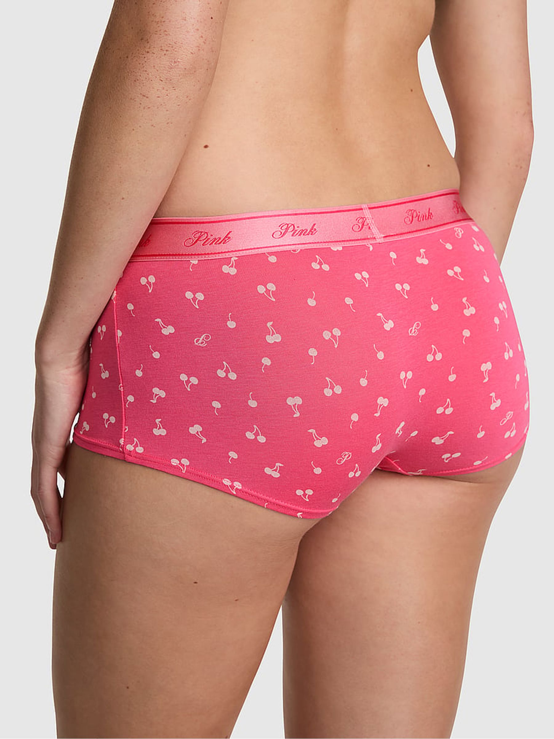 Love Me Pink Cherry Print Boyshort Cotton Logo Knickers - Image 2 of 2