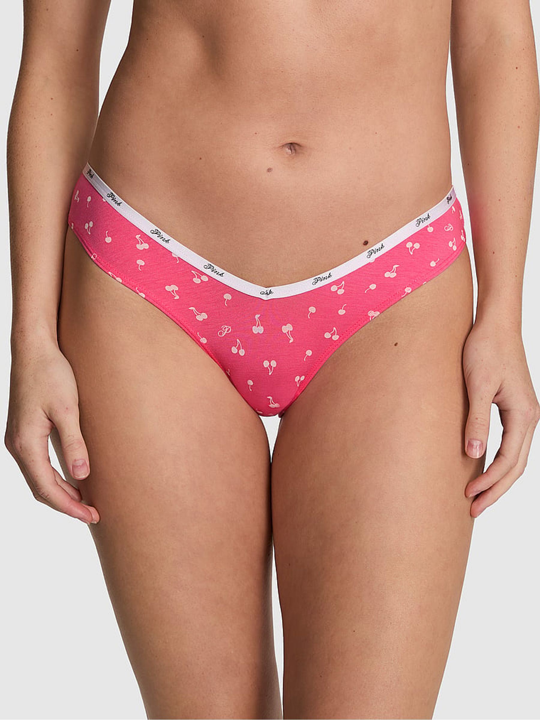 Love Me Pink Cherry Print Tanga Cotton Mini Logo Knickers - Image 1 of 2