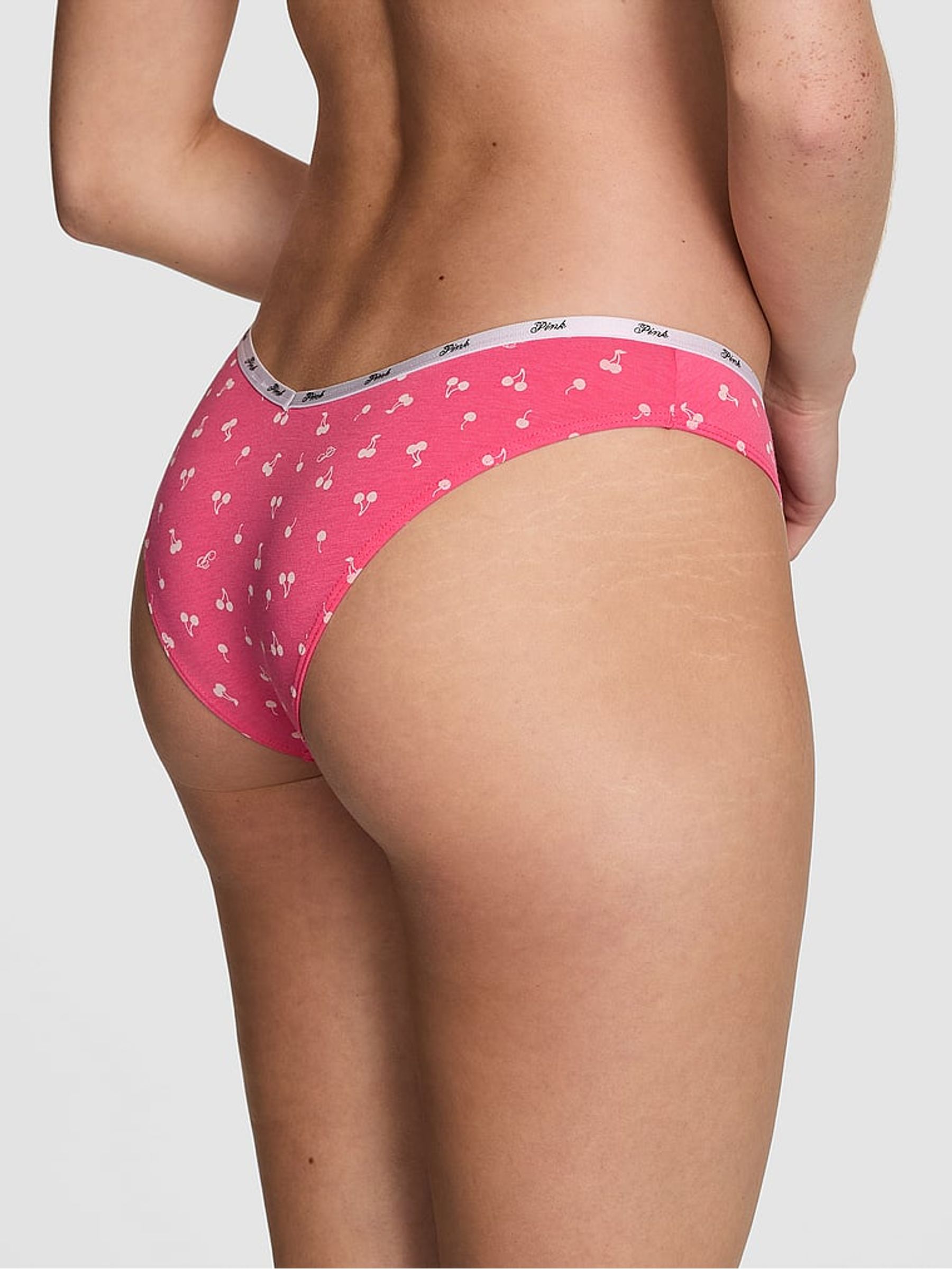 Love Me Pink Cherry Print Tanga Cotton Mini Logo Knickers - Image 2 of 2