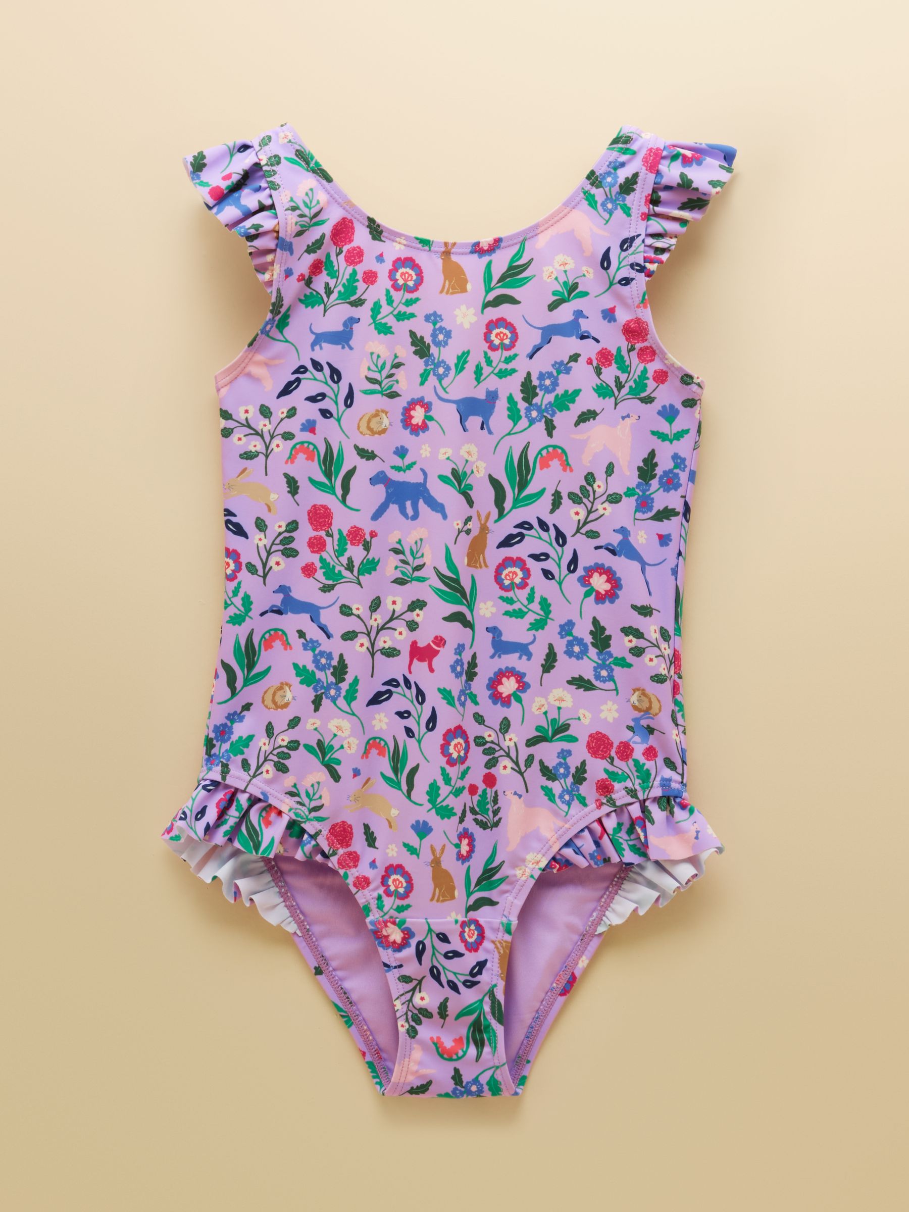 Girls' Splash Lilac Dog Floral Swimming Costume - Image 1 of 4 Girls' Splash Lilac Dog Floral Swimming Costume - Image 1 of 4