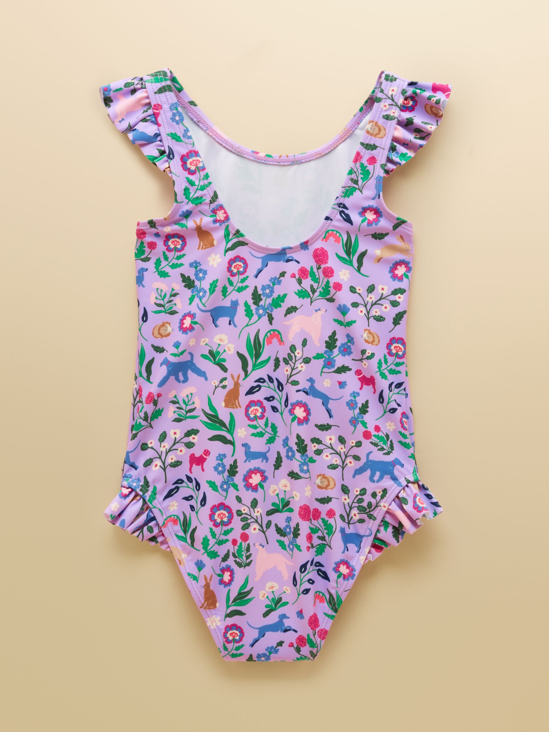 Girls' Splash Lilac Dog Floral Swimming Costume - Image 2 of 4