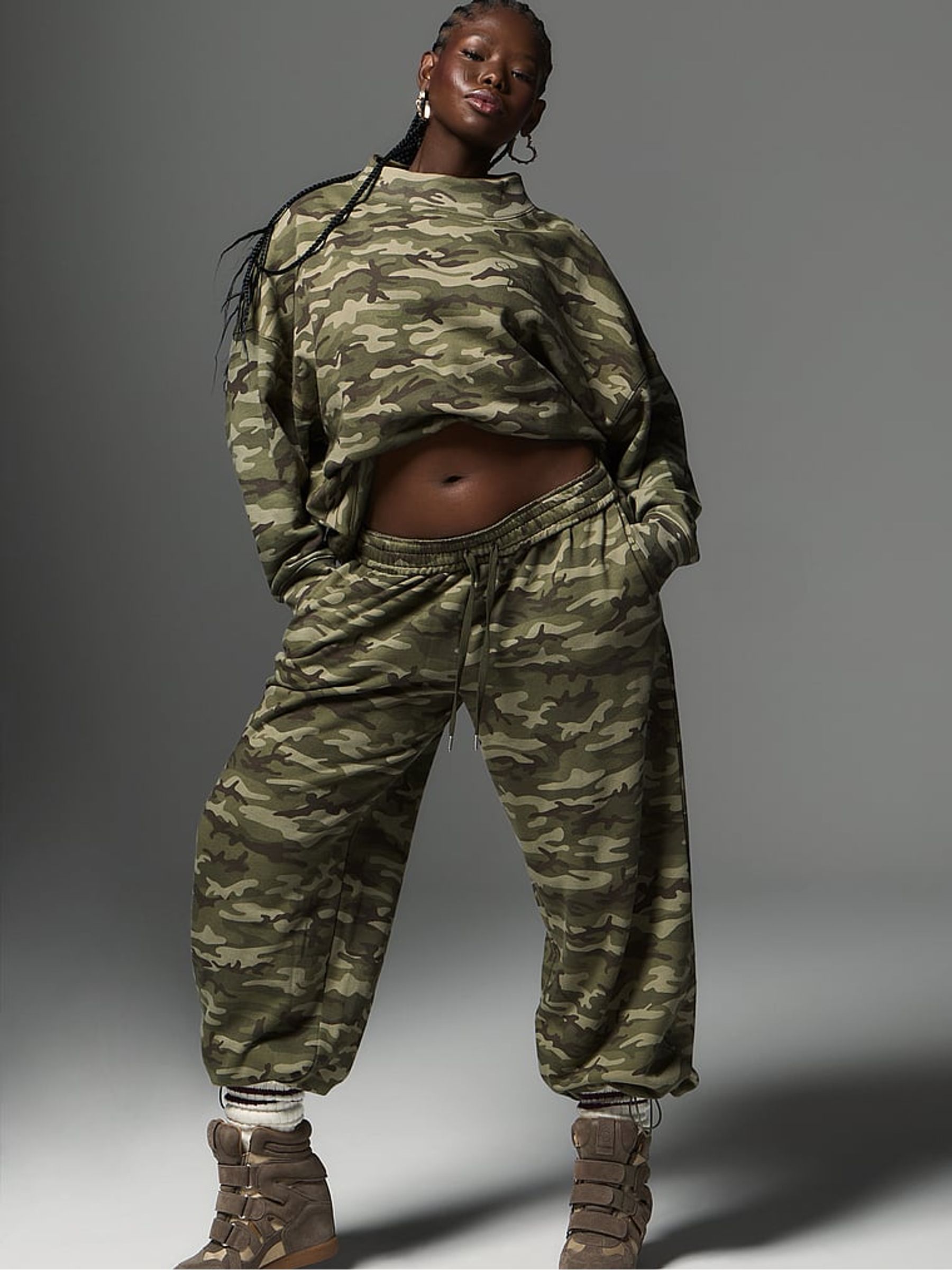 Green Camo Flared Adjustible Fleece Joggers - Image 3 of 4