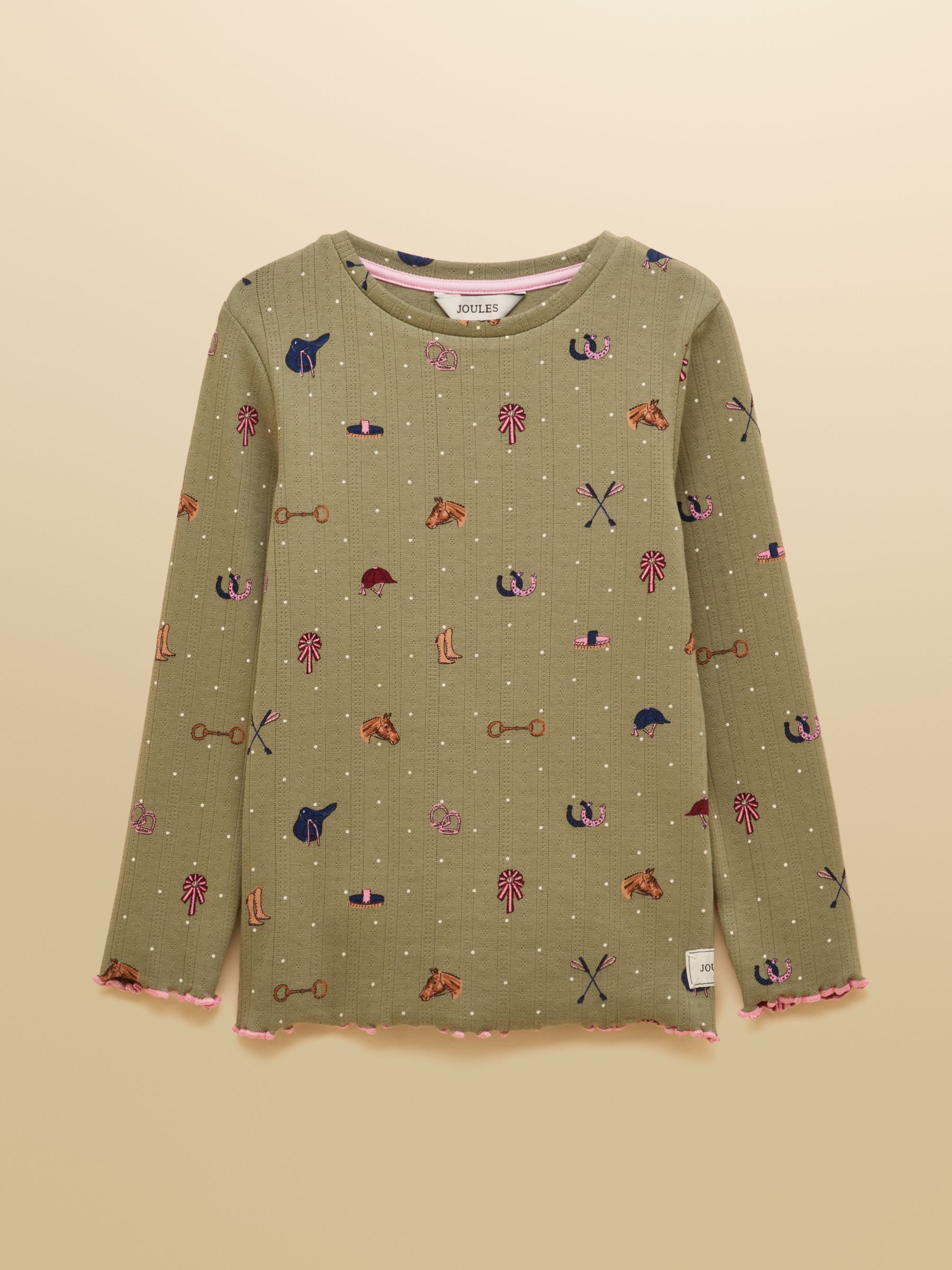 Girls' Odelia Khaki Green Long Sleeve Pointelle Top - Image 1 of 4