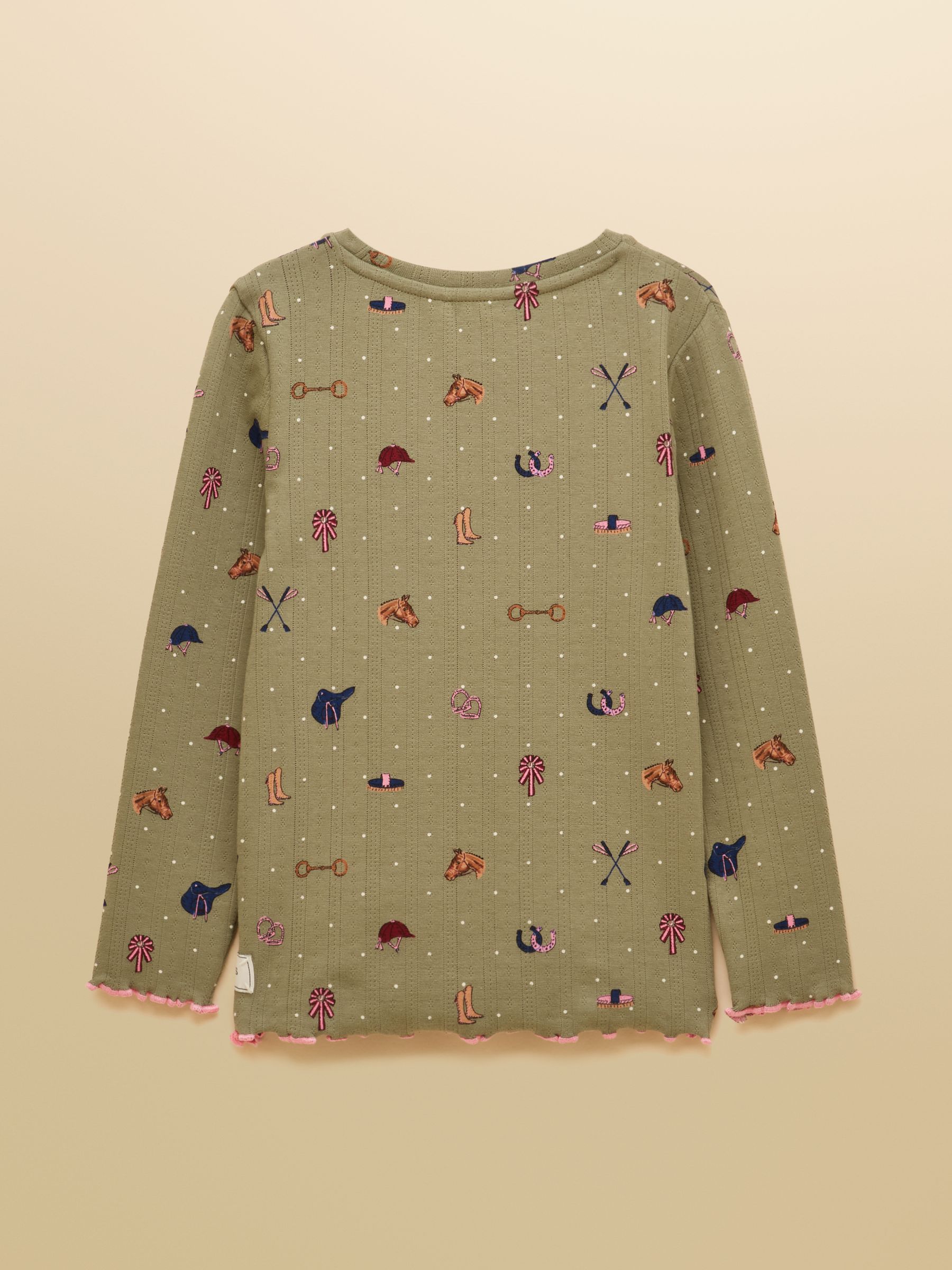 Girls' Odelia Khaki Green Long Sleeve Pointelle Top - Image 2 of 4