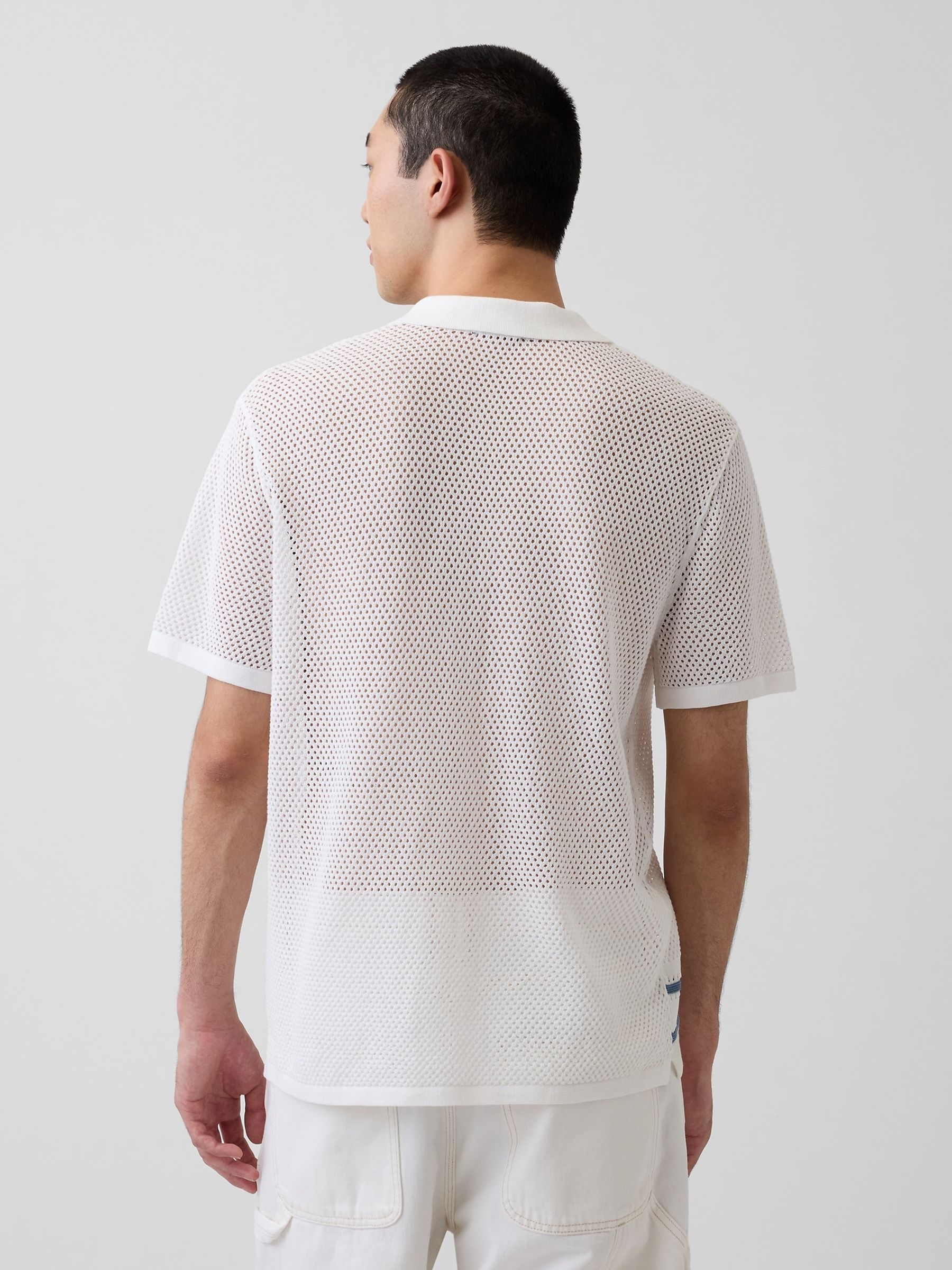 White Stripe Collar Knitted Shirt - Image 2 of 4