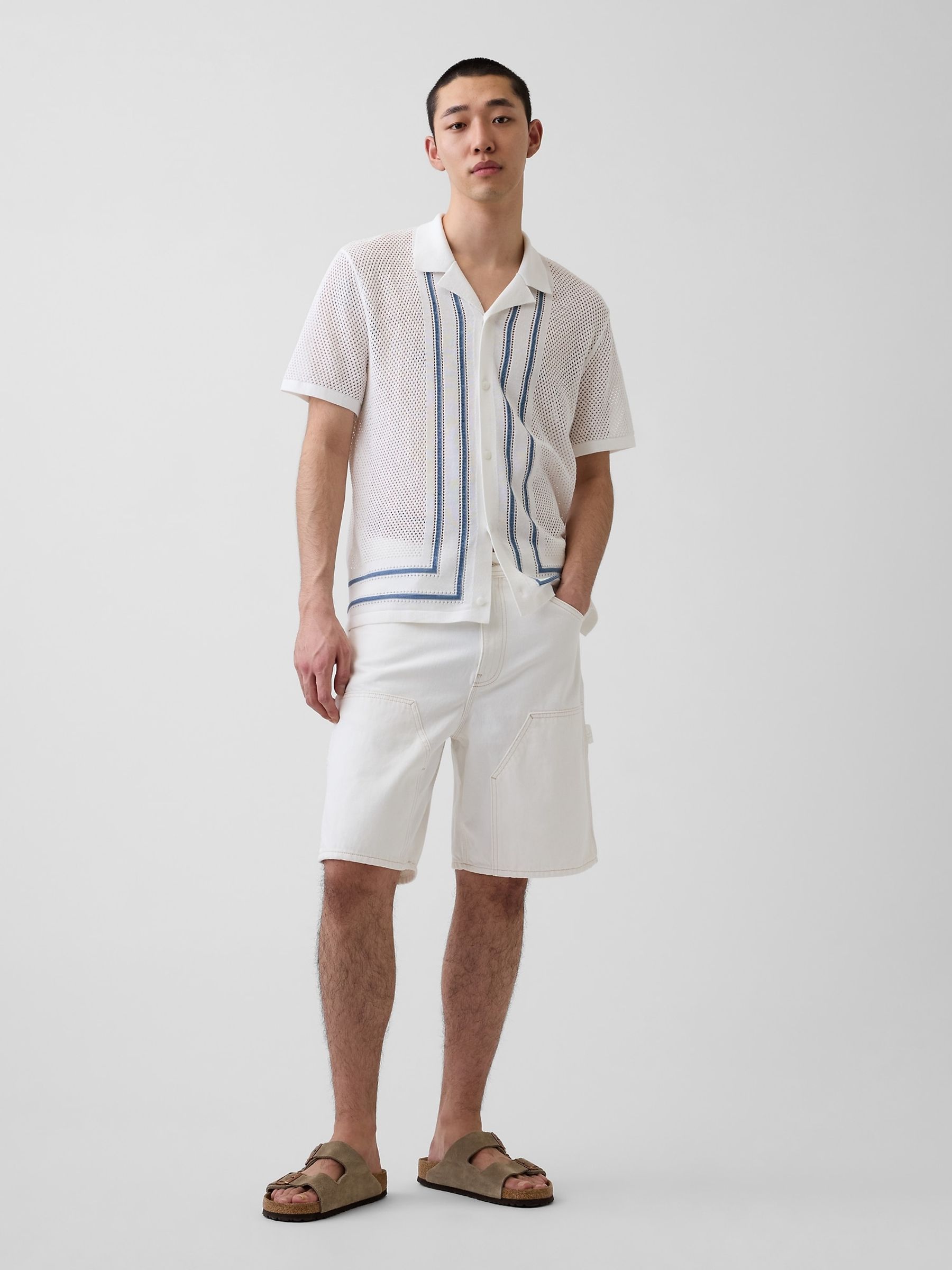 White Stripe Collar Knitted Shirt - Image 3 of 4