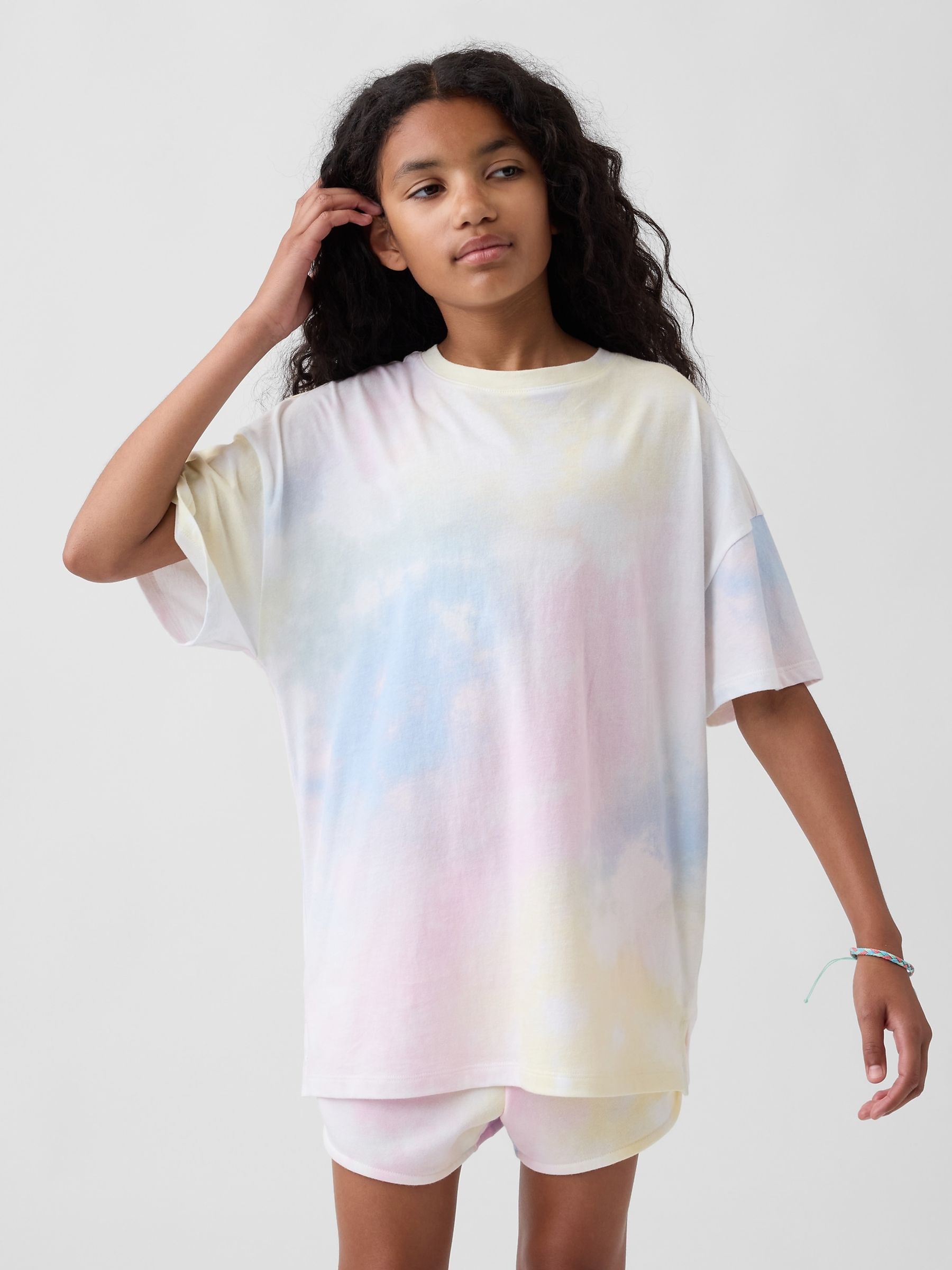 Pink Tie-Dye Oversized Longline T-Shirt - Image 1 of 4