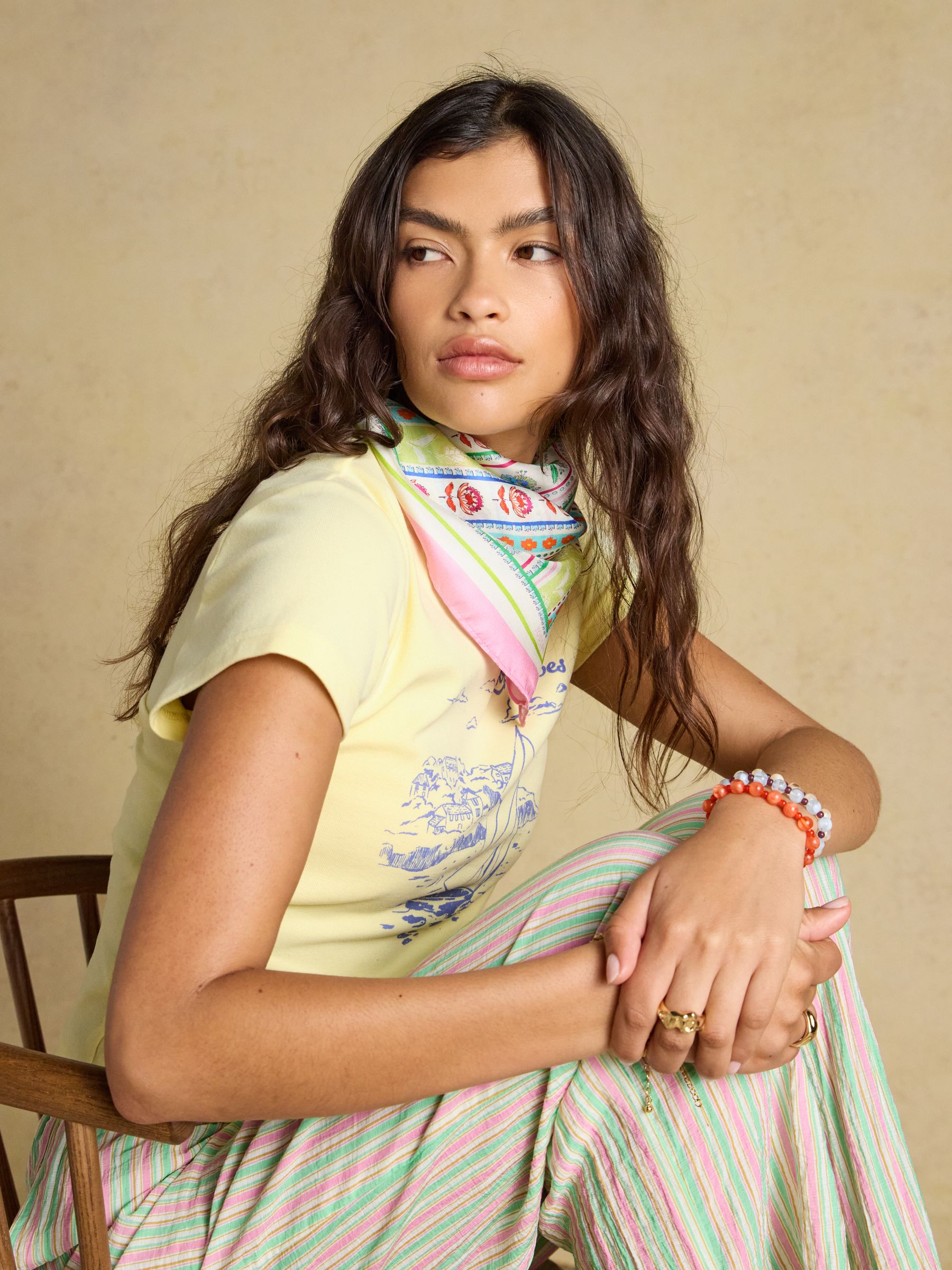 Elsie Multi Floral Stripe 100% Silk Square Scarf - Image 4 of 8