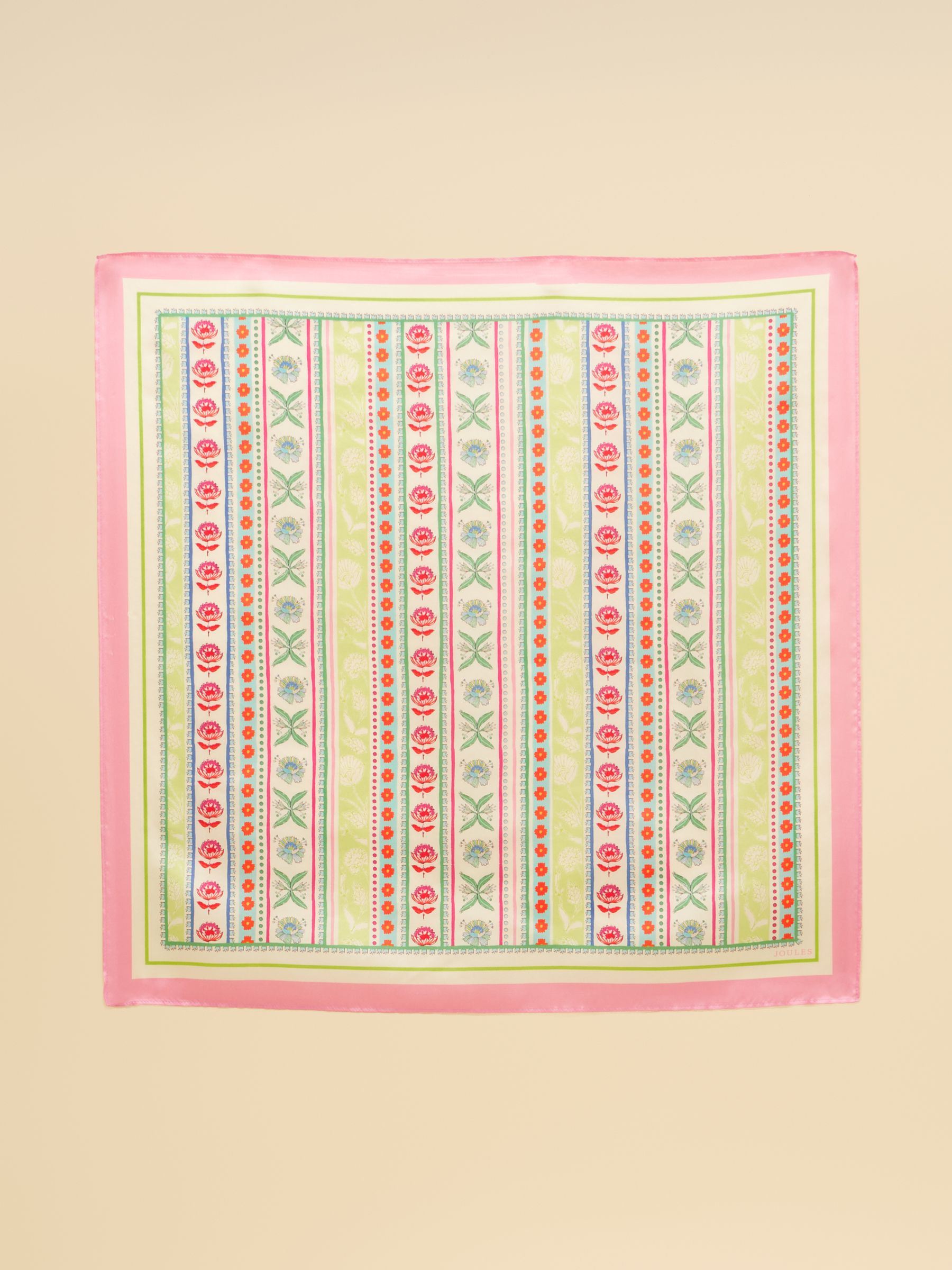 Elsie Multi Floral Stripe 100% Silk Square Scarf - Image 6 of 8