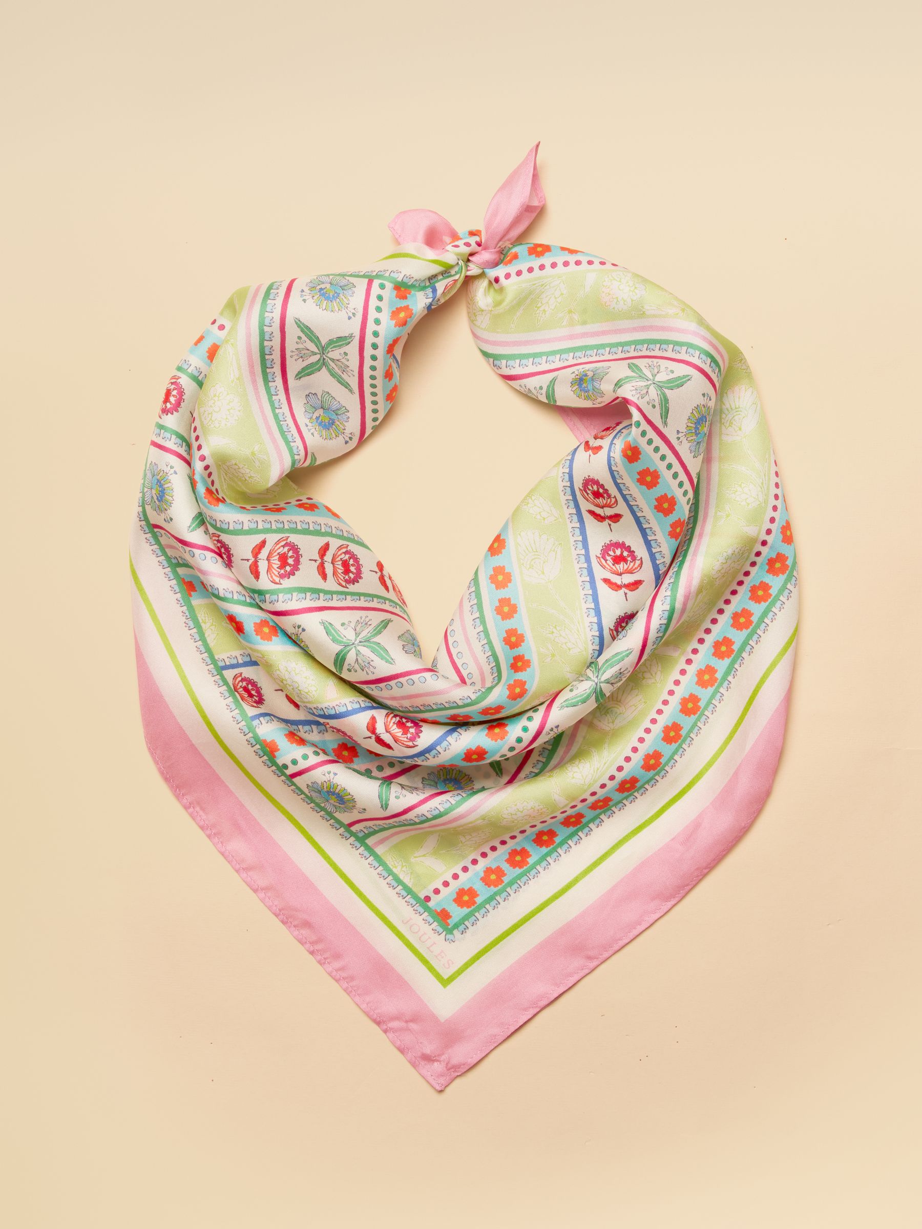 Elsie Multi Floral Stripe 100% Silk Square Scarf - Image 7 of 8