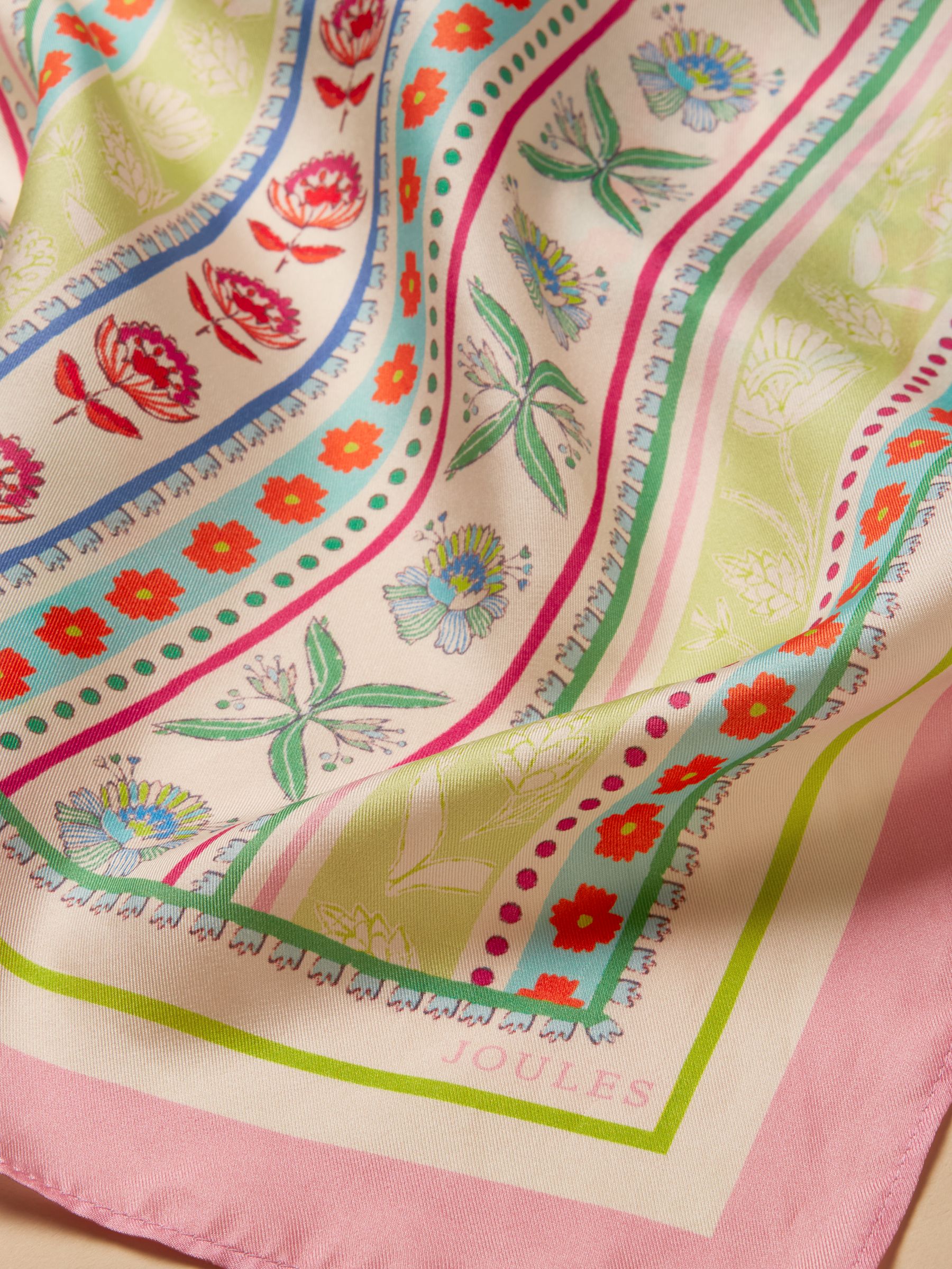 Elsie Multi Floral Stripe 100% Silk Square Scarf - Image 8 of 8 Elsie Multi Floral Stripe 100% Silk Square Scarf - Image 8 of 8