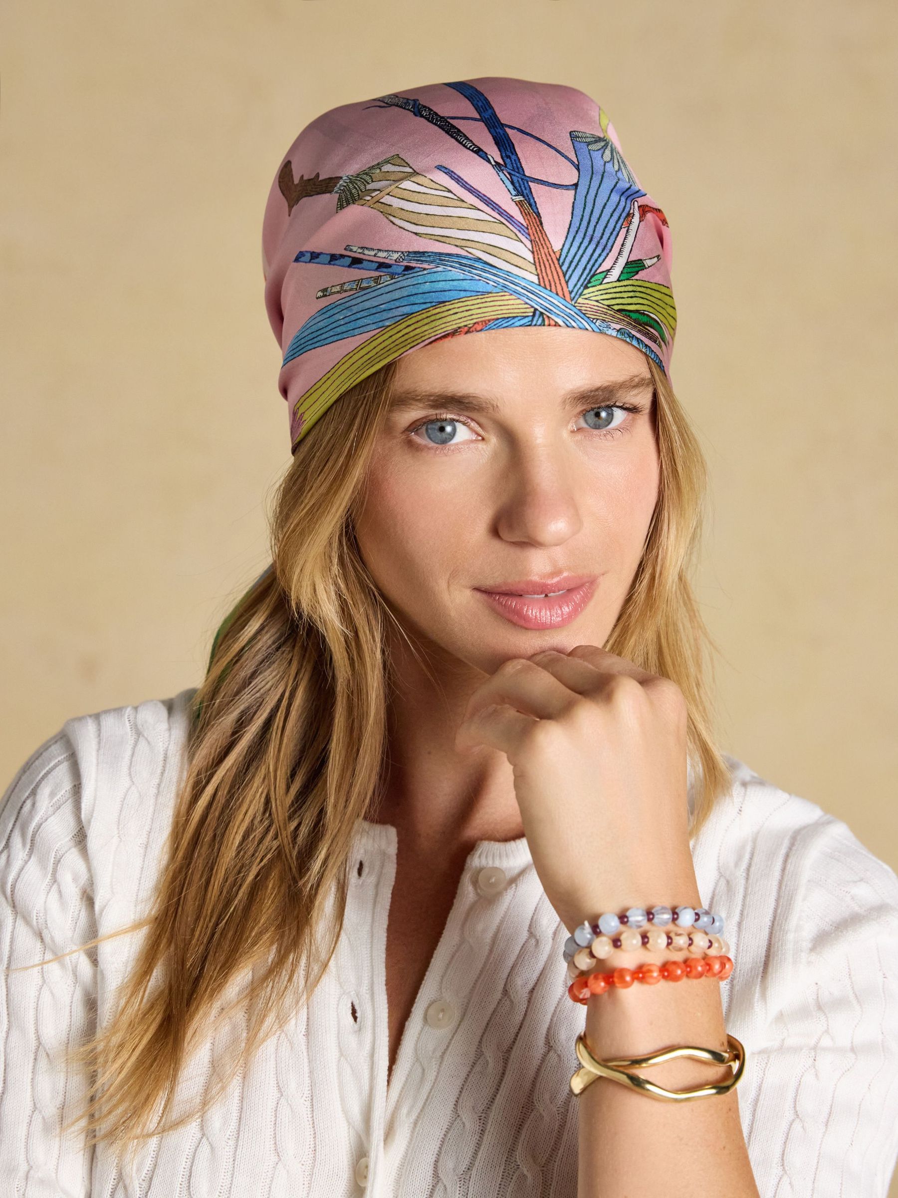 Elsie Multi Bright Umbrella 100% Silk Square Scarf - Image 2 of 6