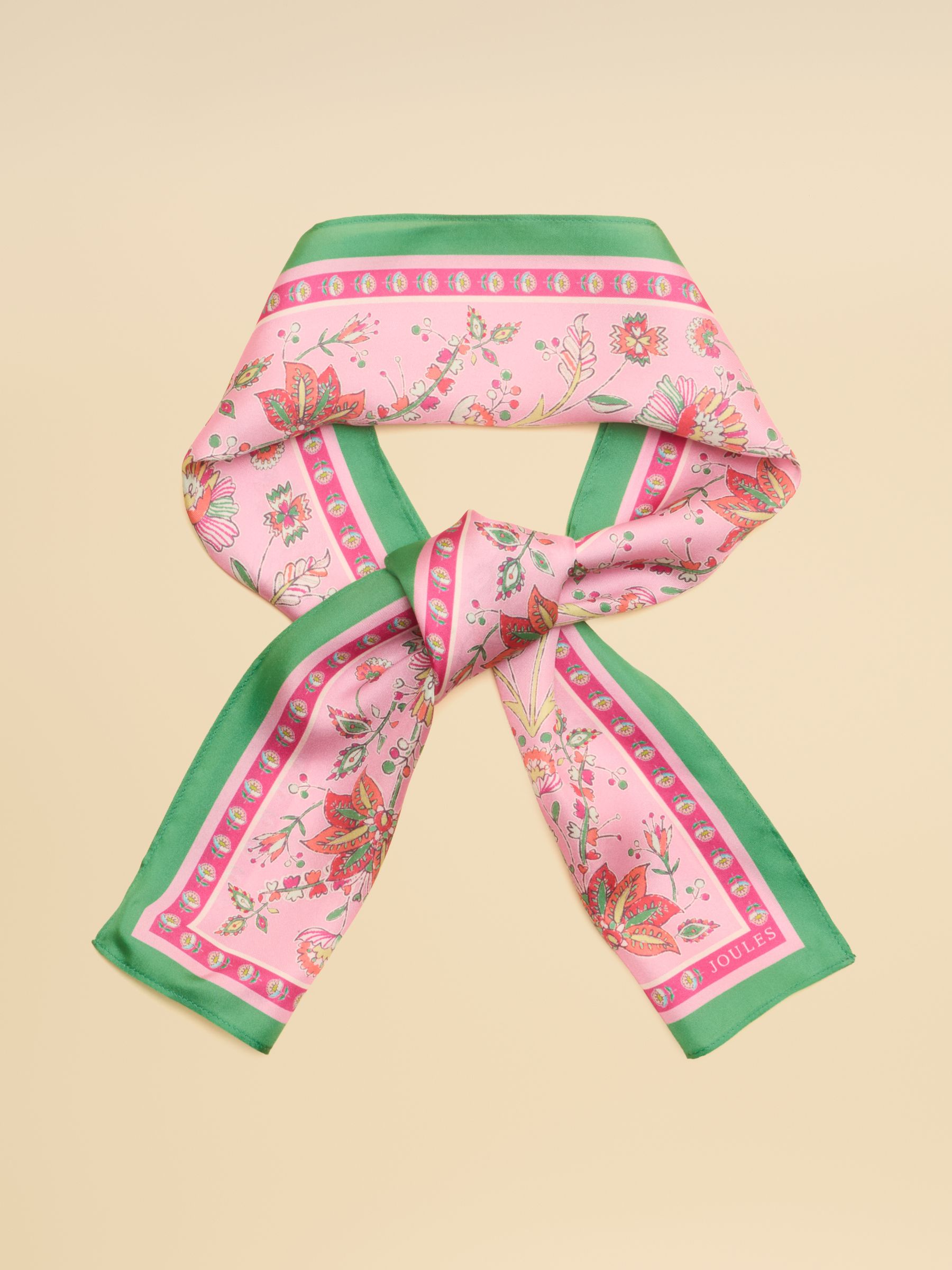 Highgrove Pink & Green Floral 100% Silk Skinny Scarf - Image 1 of 5 Highgrove Pink & Green Floral 100% Silk Skinny Scarf - Image 1 of 5