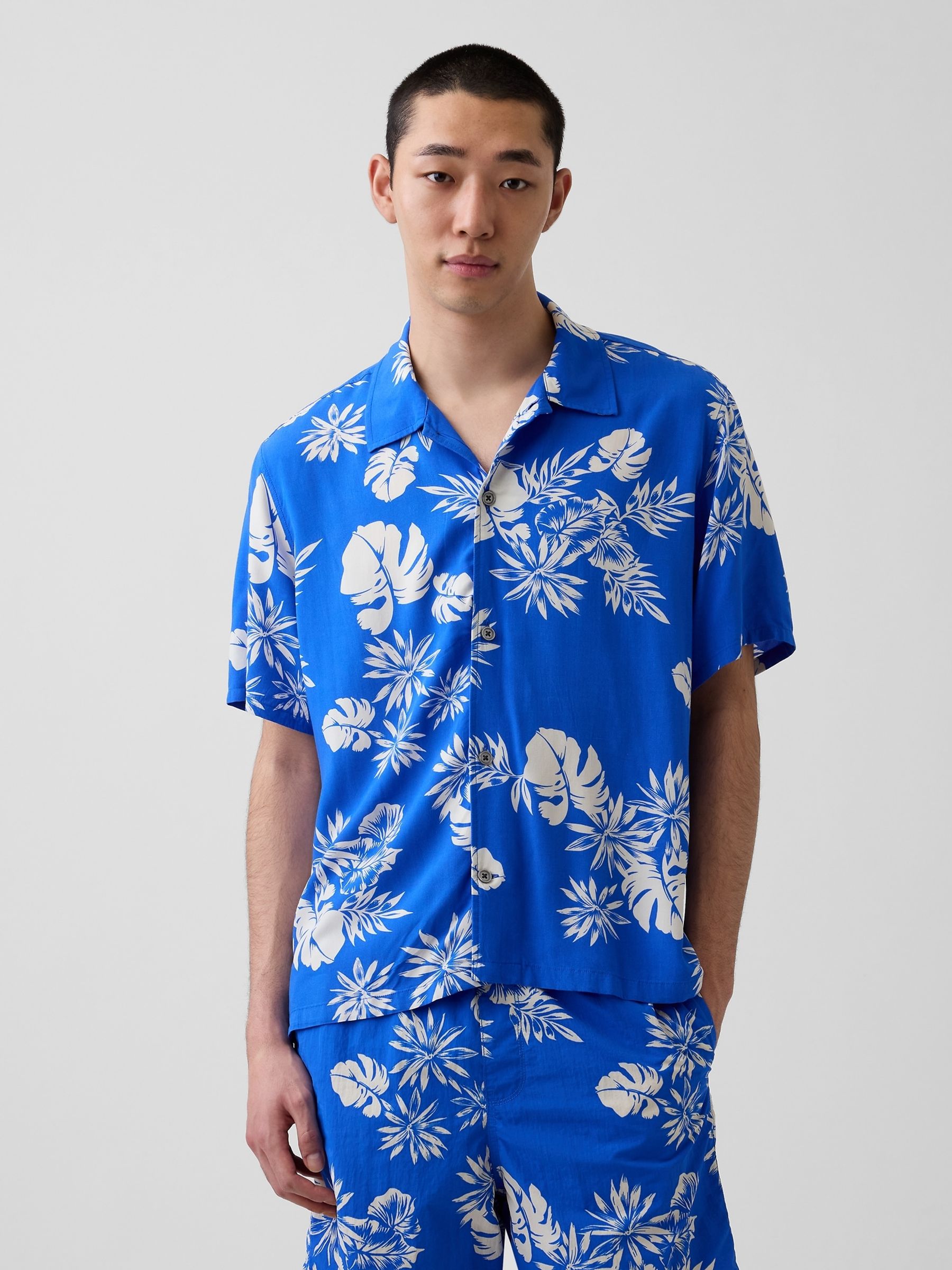 Blue Relaxed Collar Short Sleeve Shirt - Image 1 of 4