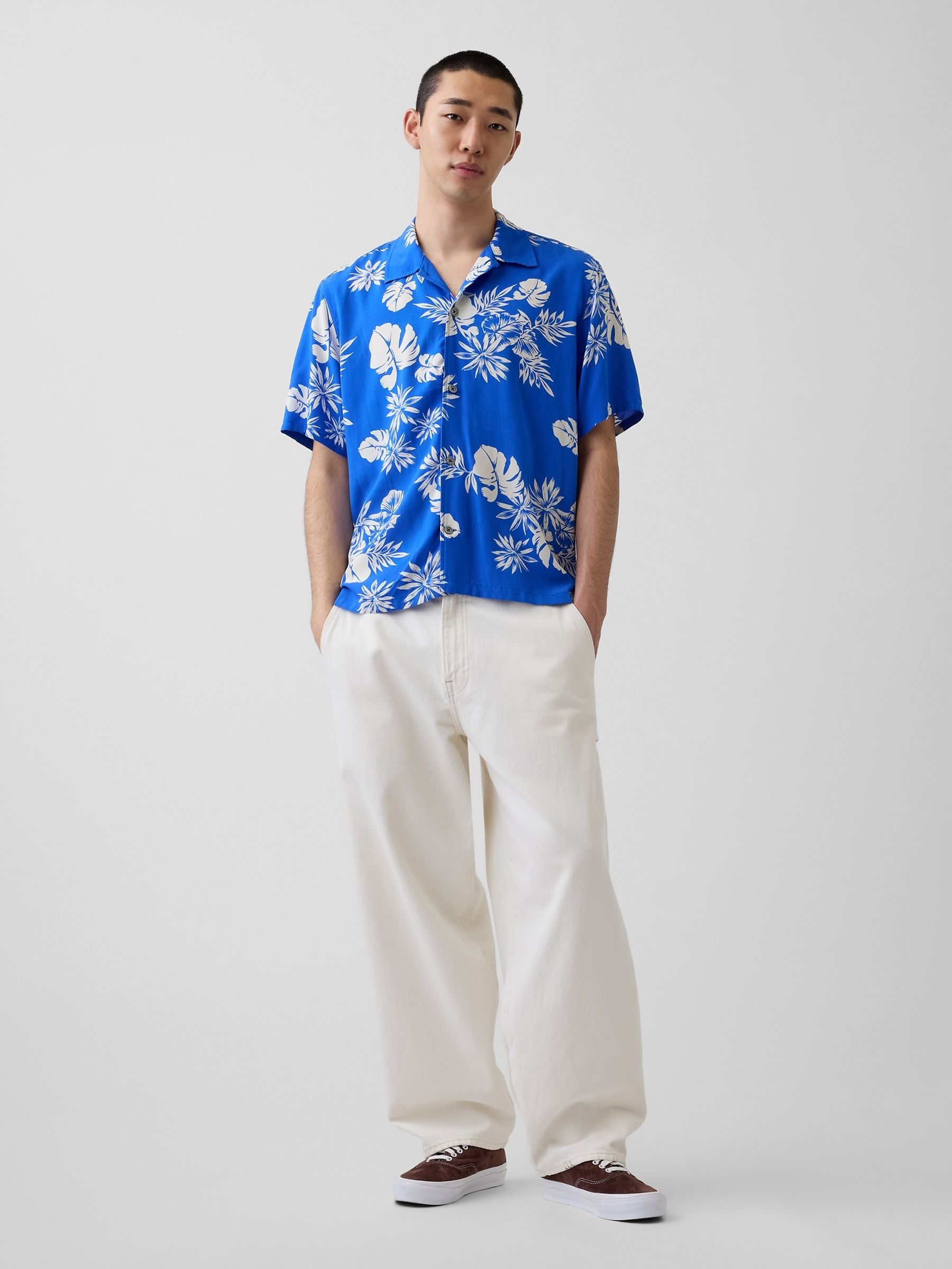 Blue Relaxed Collar Short Sleeve Shirt - Image 3 of 4
