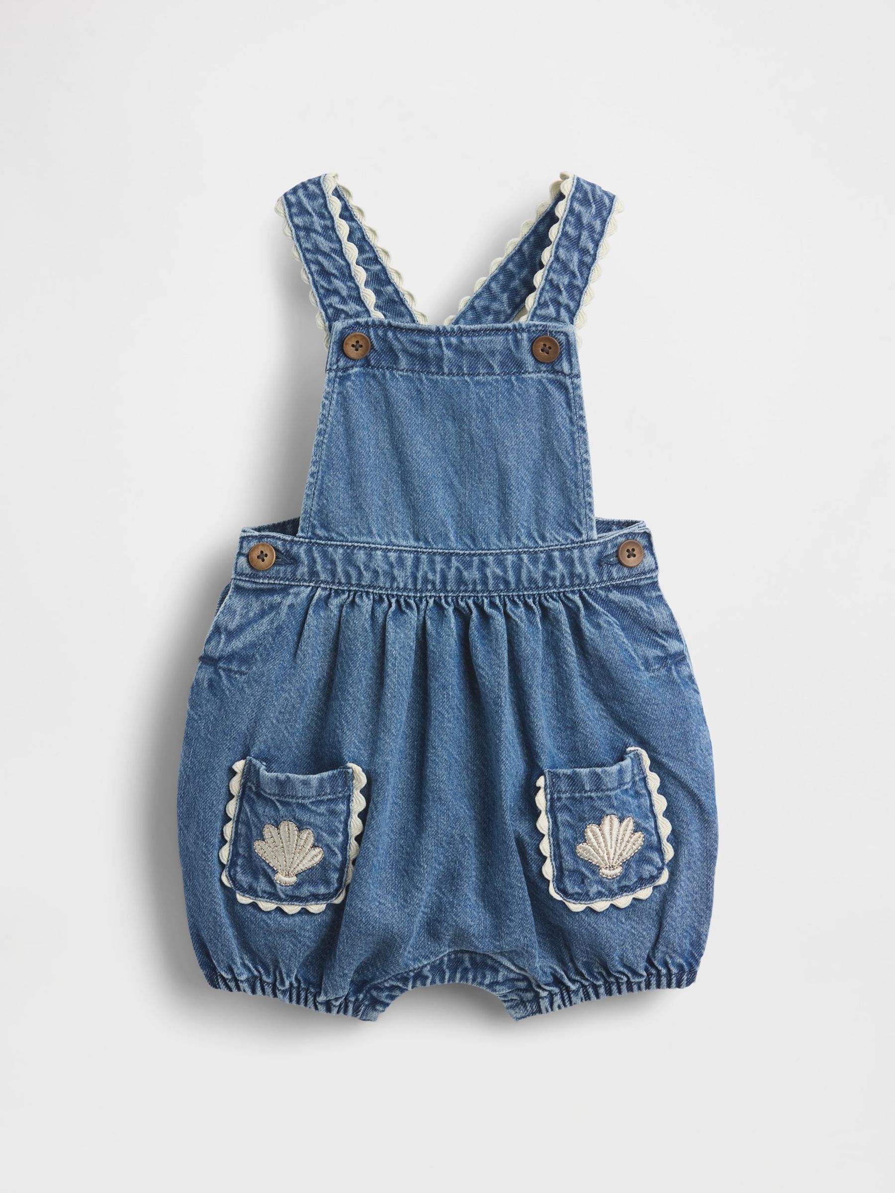 Blue Denim Shell Pocket Bubble Short Overalls - Image 1 of 3