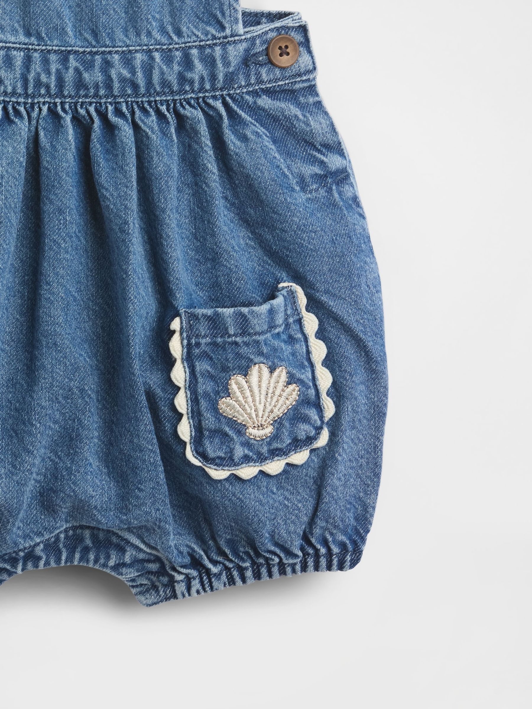 Blue Denim Shell Pocket Bubble Short Overalls - Image 3 of 3