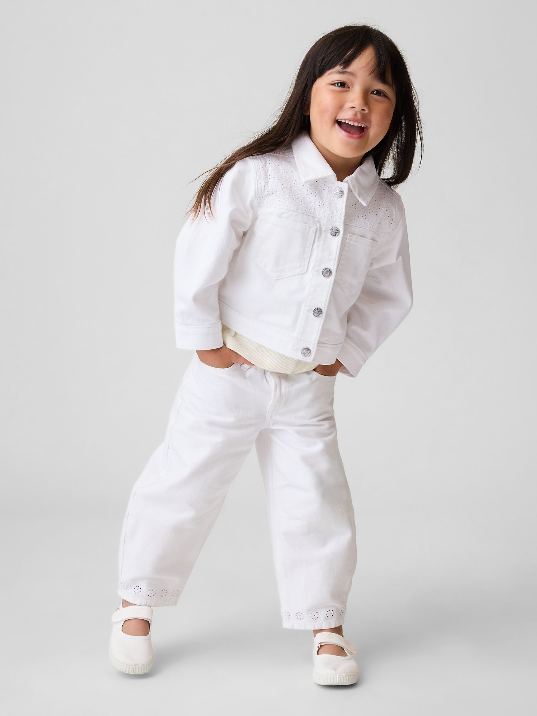 White Eyelet-Hem Horseshoe Jeans - Image 1 of 4