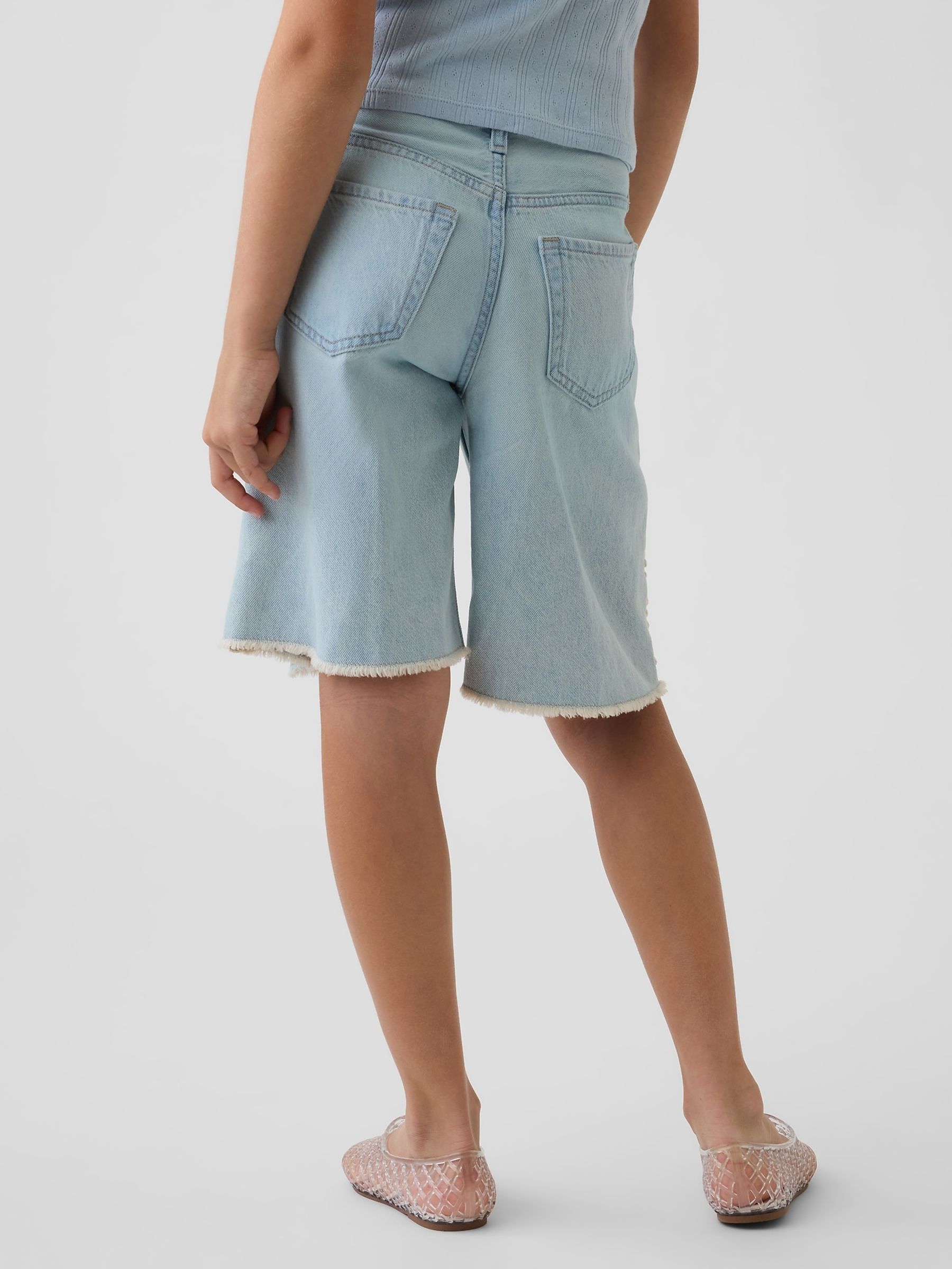 Light Wash Blue Low Rise Longline Denim Shorts - Image 2 of 6