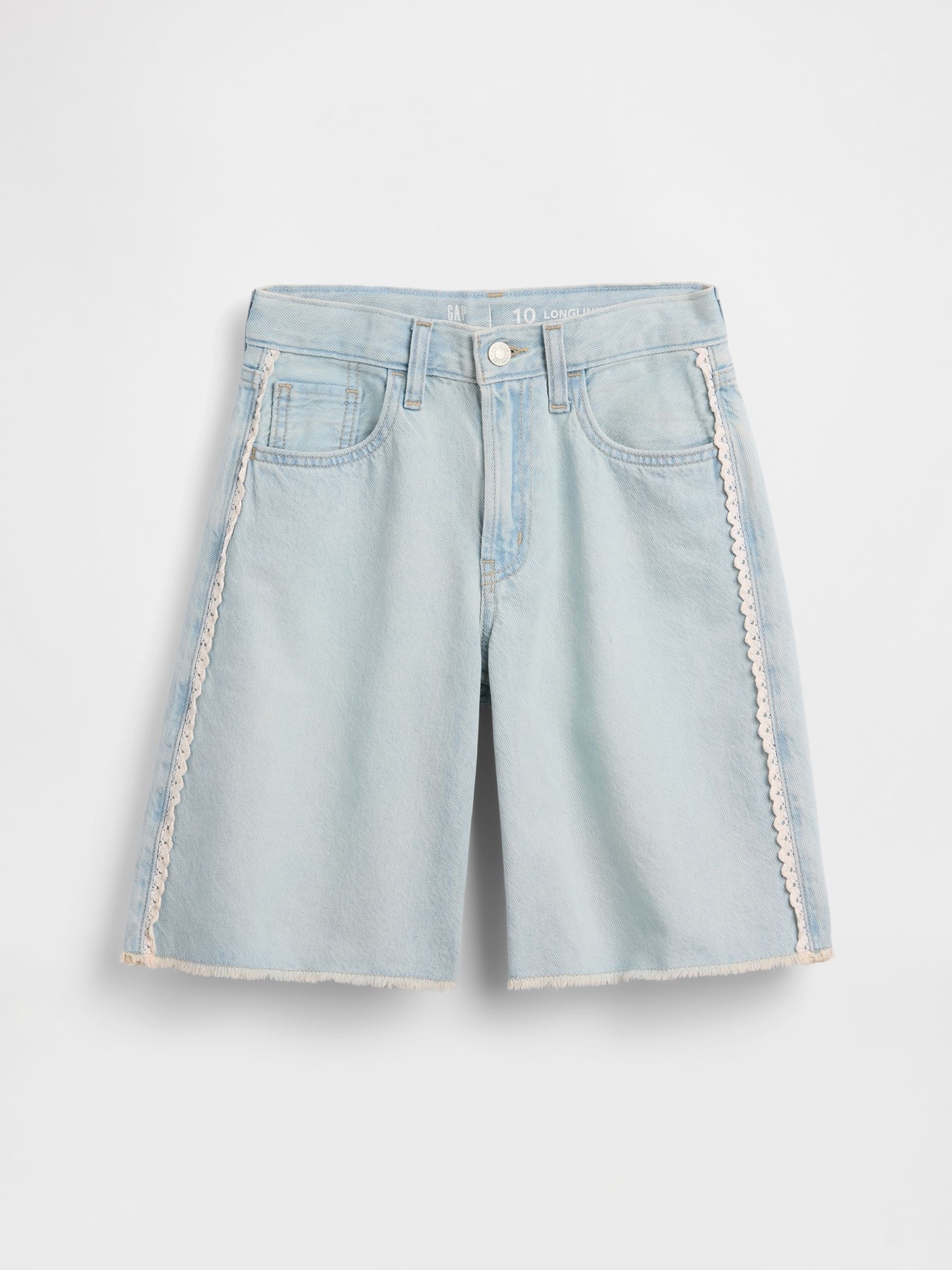 Light Wash Blue Low Rise Longline Denim Shorts - Image 4 of 6