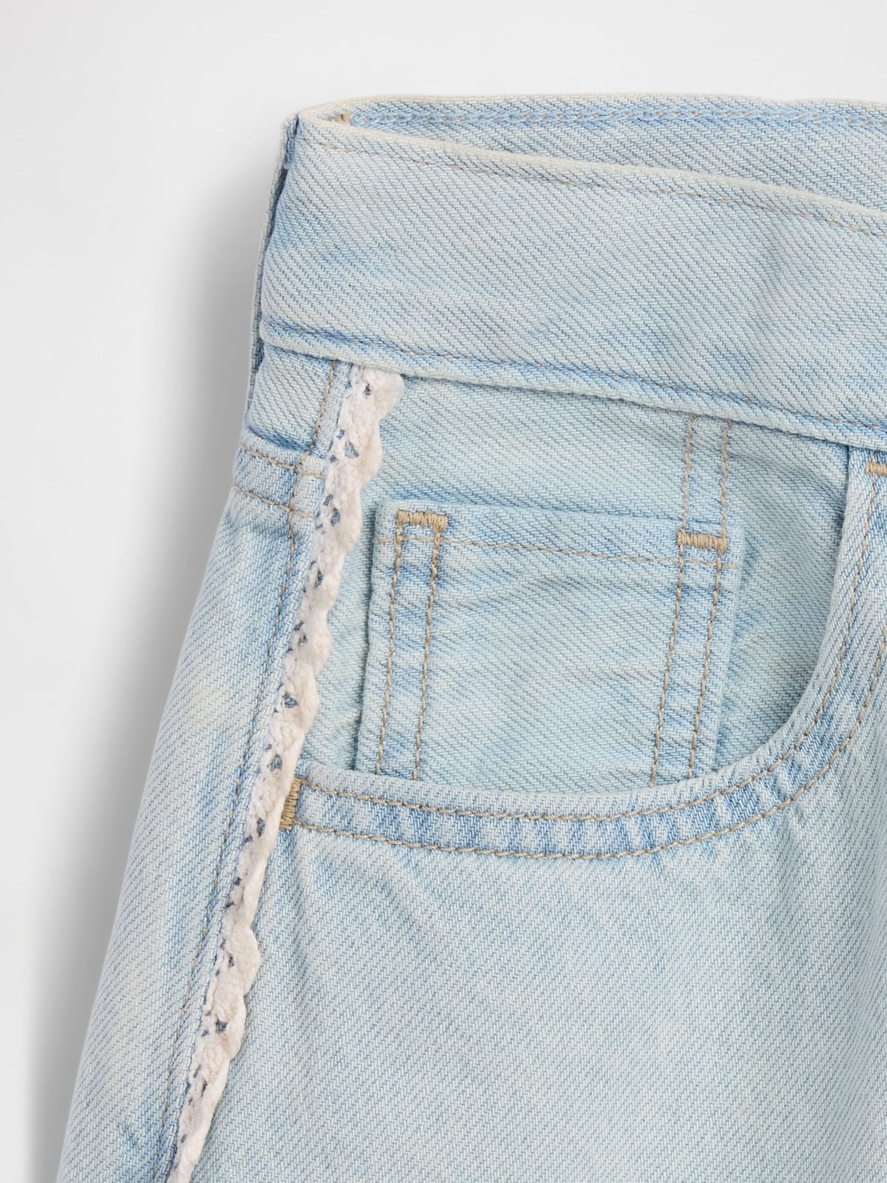 Light Wash Blue Low Rise Longline Denim Shorts - Image 5 of 6