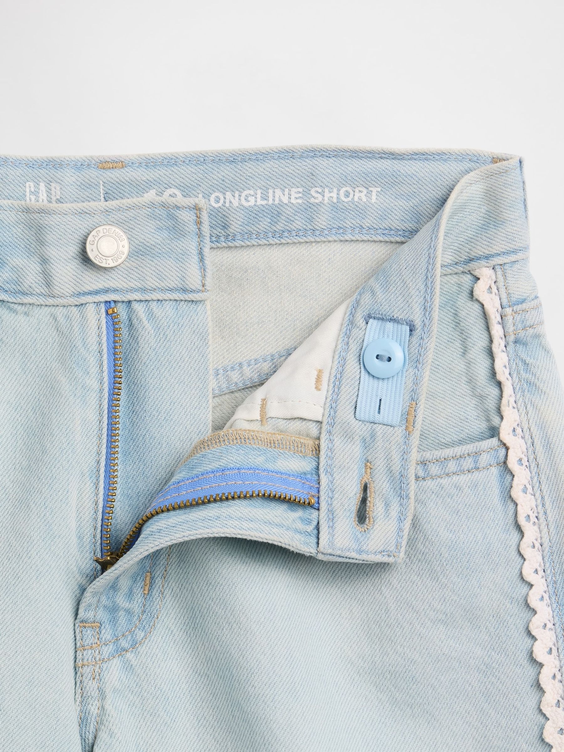 Light Wash Blue Low Rise Longline Denim Shorts - Image 6 of 6