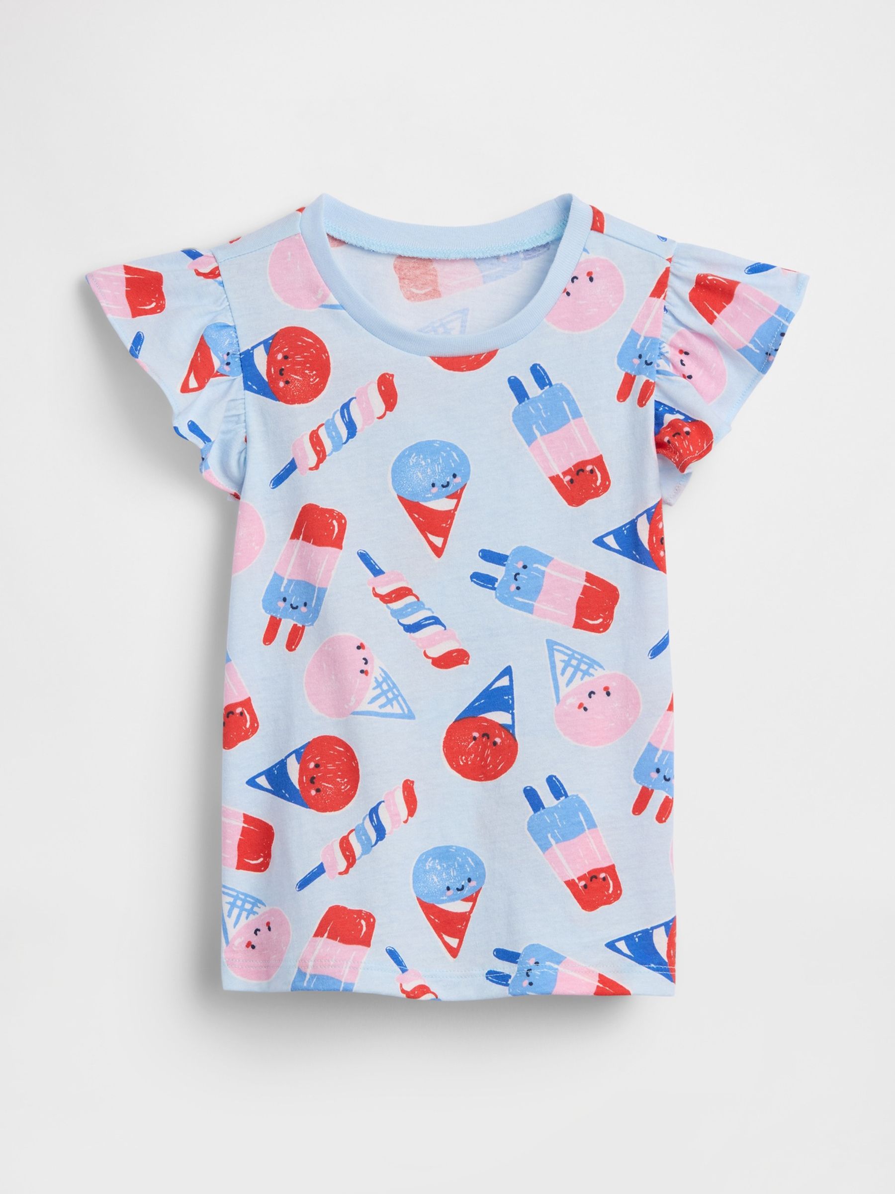 Blue Print Flutter Sleeve T-Shirt - Image 1 of 3 Blue Print Flutter Sleeve T-Shirt - Image 1 of 3