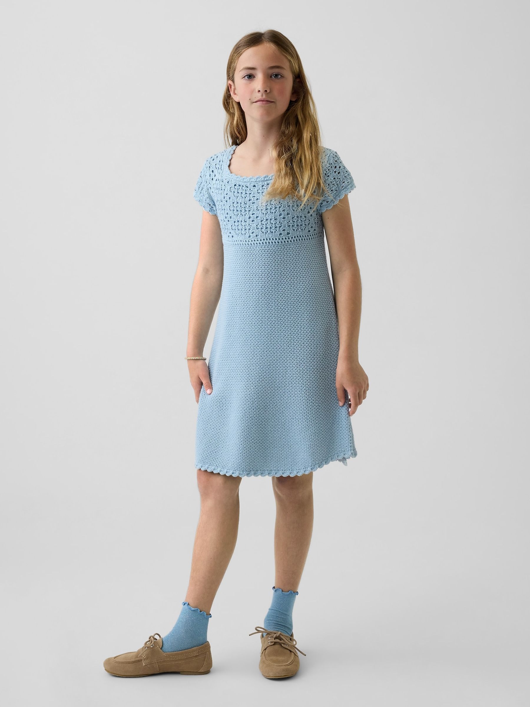 Light Blue Crochet Knitted Dress - Image 1 of 4