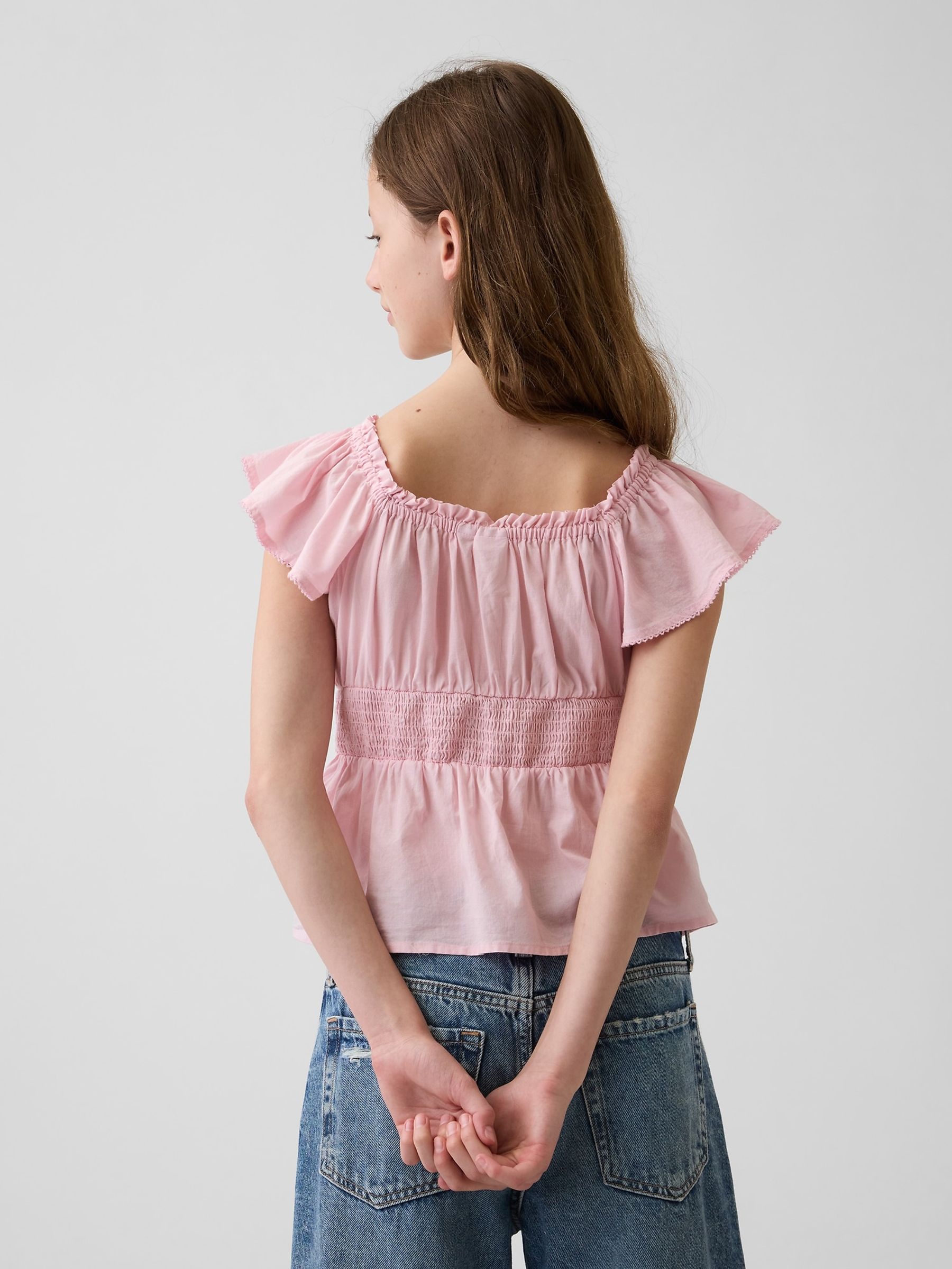 Pink Flutter-Sleeve Button-Front Top - Image 2 of 5