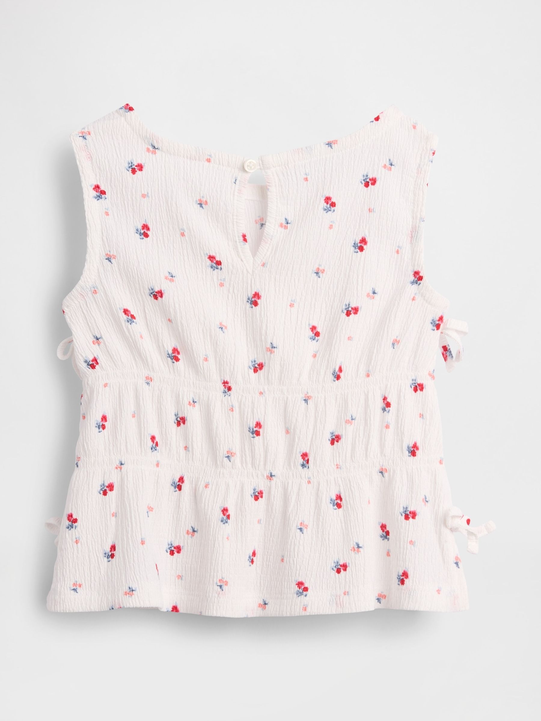White Floral Crinkle Knit Bow Sleeveless Top - Image 3 of 4