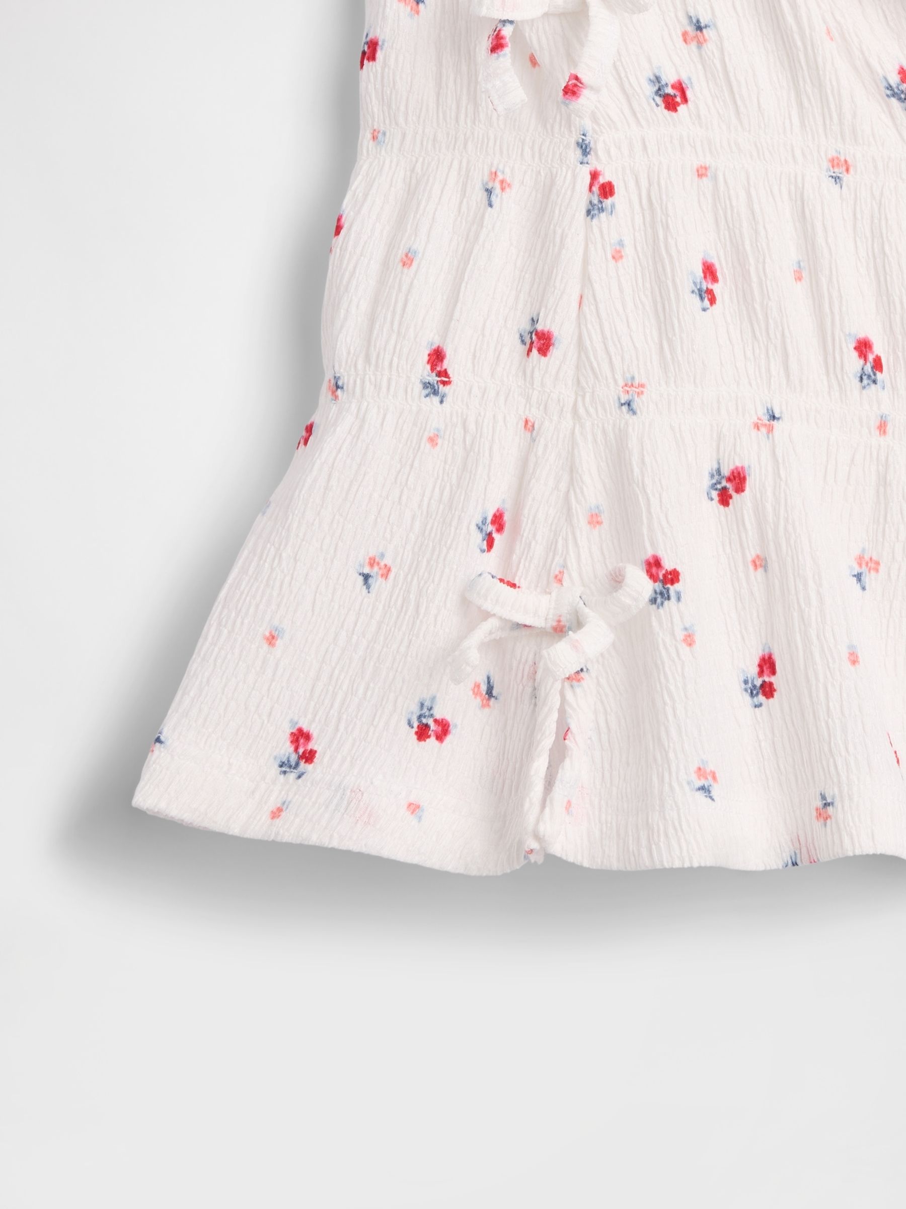 White Floral Crinkle Knit Bow Sleeveless Top - Image 4 of 4
