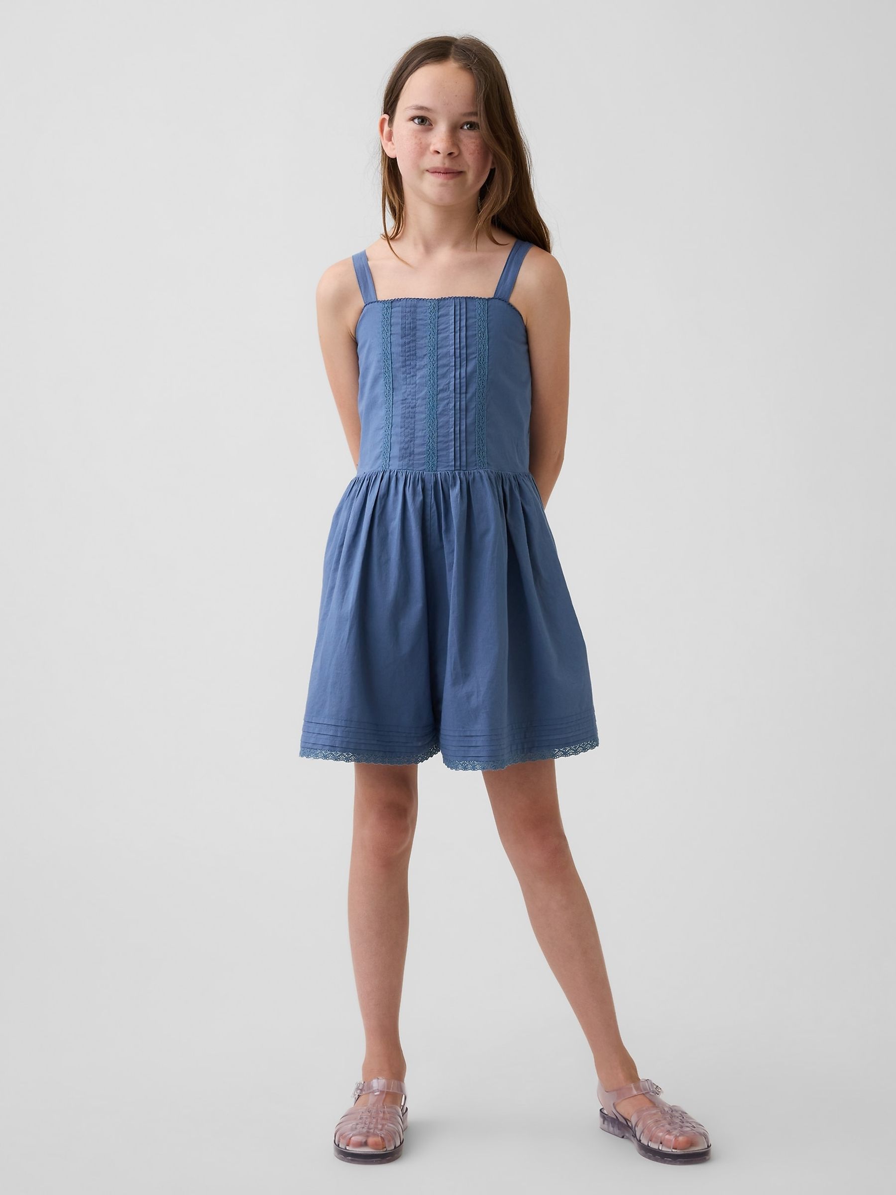 Blue Lace-Trim Shorts Jumpsuit - Image 1 of 4