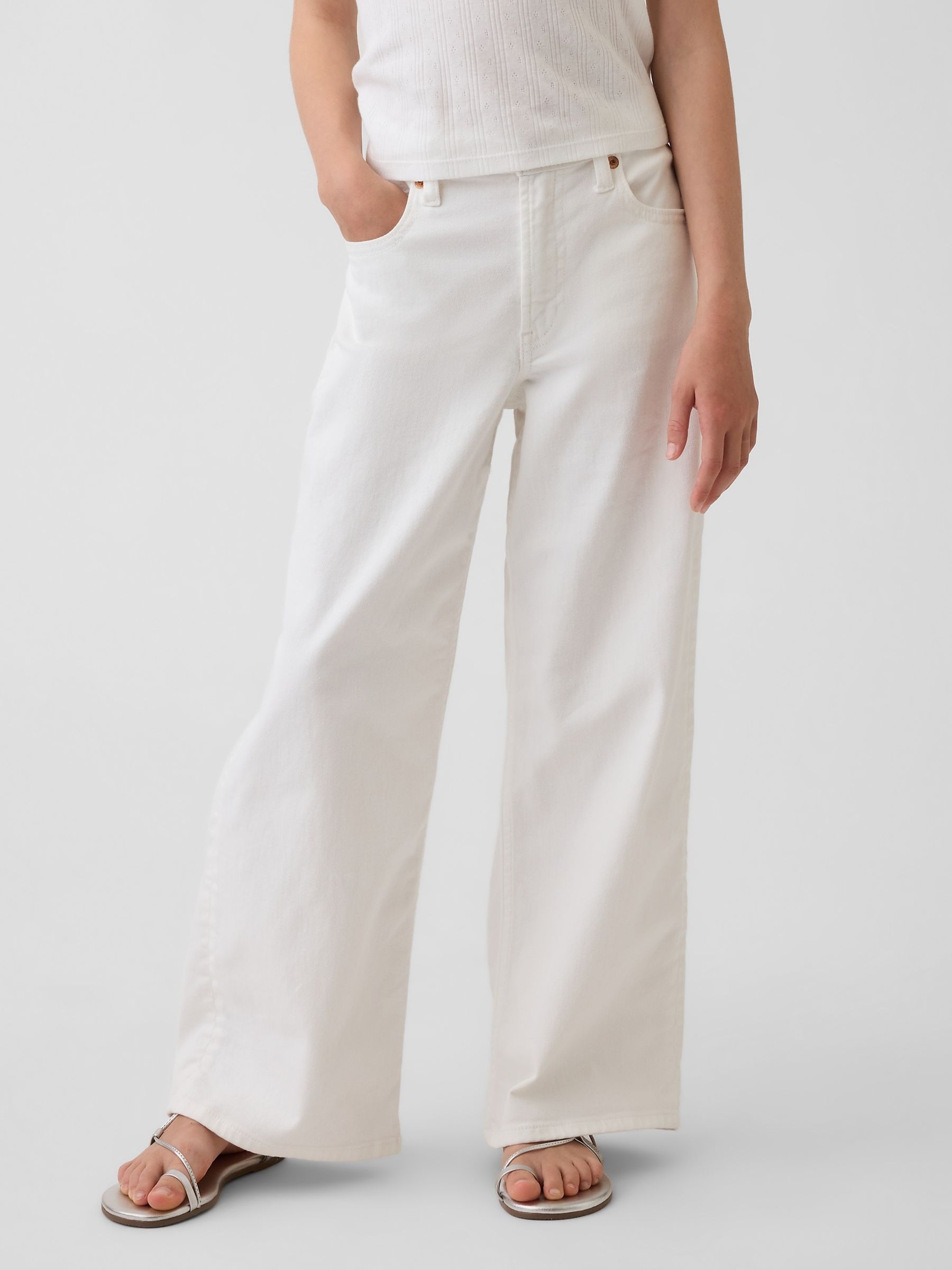 White Low Rise Stride Wide-Leg Jeans - Image 1 of 5