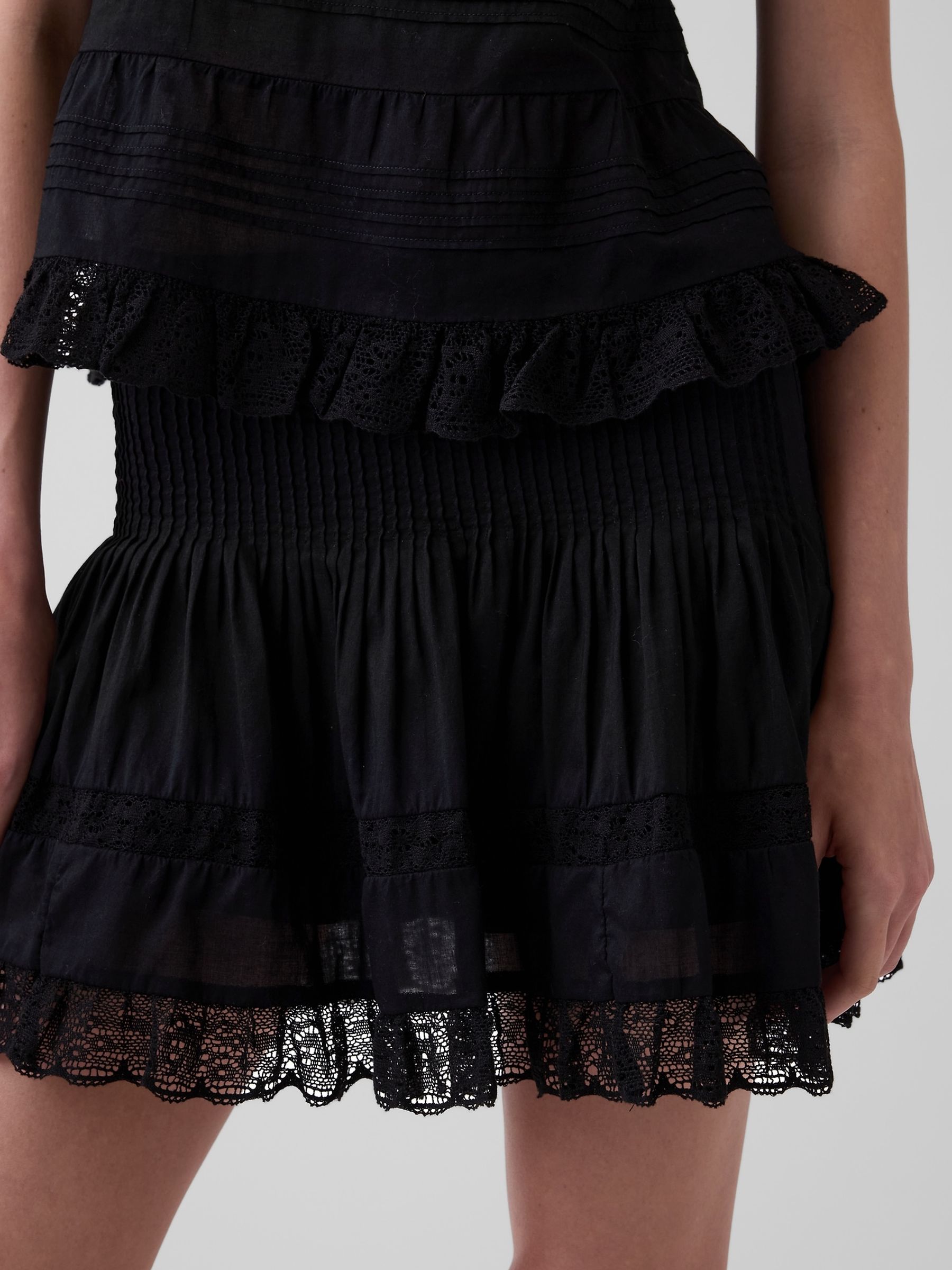 Black Pintuck Lace-Trim Easy Mini Skirt - Image 4 of 5